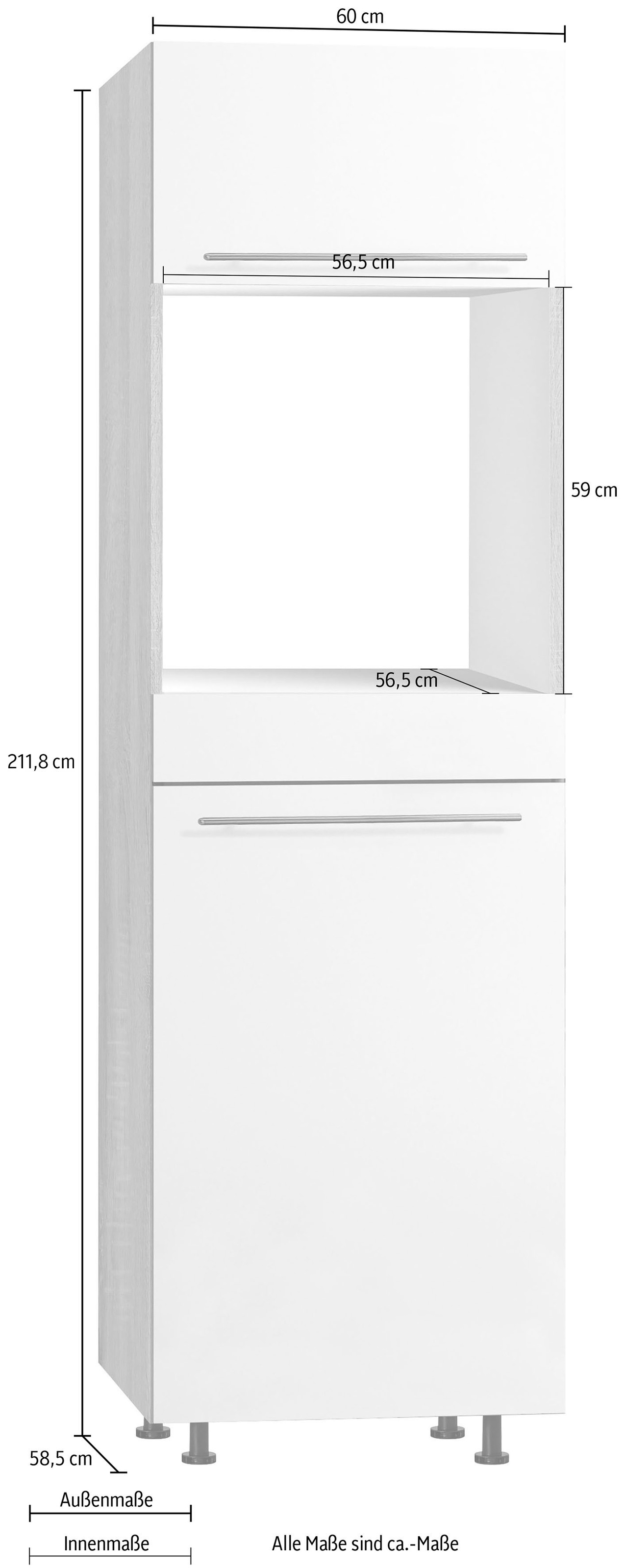 OPTIFIT Backofenumbauschrank »Bern«, 60 cm breit, 212 cm hoch, mit höhenverstellbaren Stellfüßen