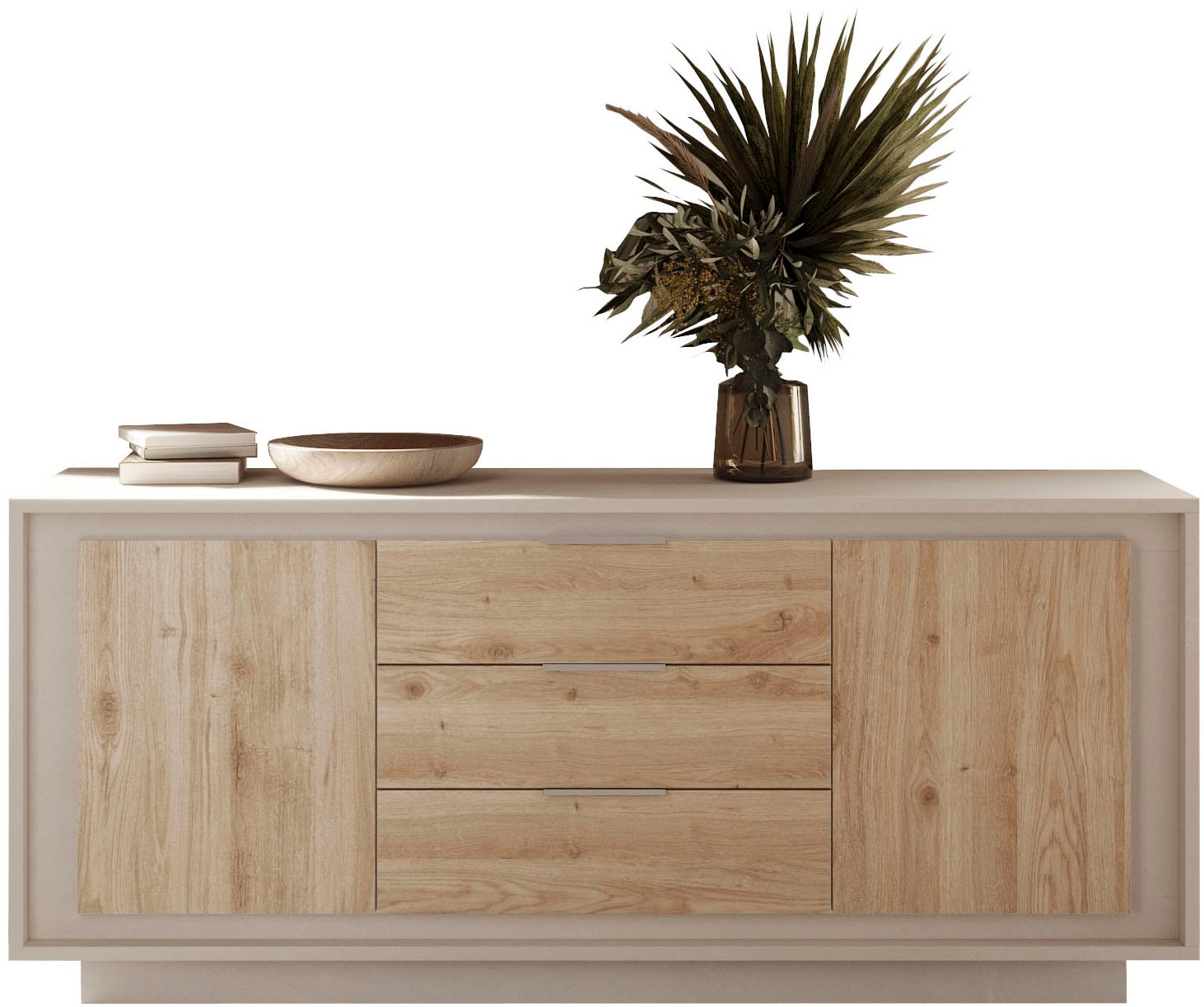 Home affaire Sideboard "Sky, B/T 180/50 cm, Kommode/Stauraumschrank, 2 Türen, 3 Schubkästen" Softclosing, Korpus & Front 22 mm stark, Rahmen-Optik, Metallgriffe