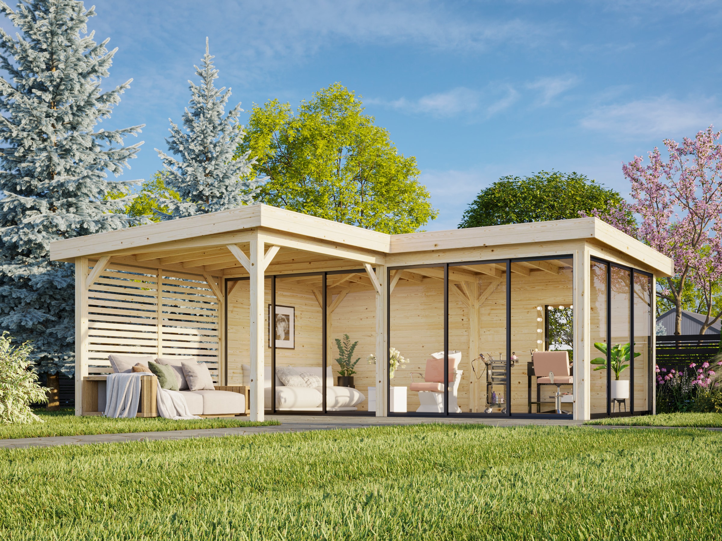 Palmako Gartenhaus »Lenna 24,9 m², Set 714 Slide Plus«