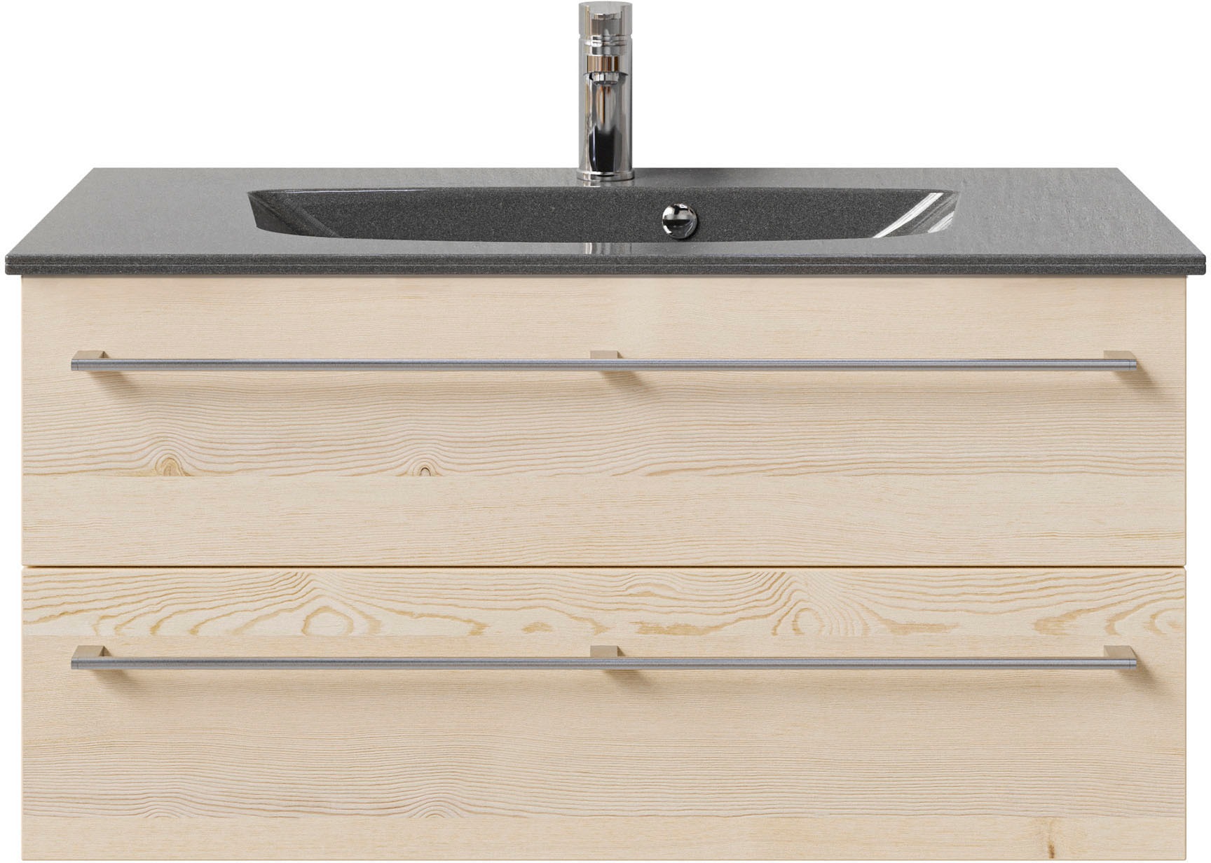 Saphir Badmöbel-Set »Serie 6025 2-teilig Mineralmarmor-Waschtisch mit LED-Spiegelschrank«, (2 St.), Waschplatz 97 cm breit, 2 Schubladen, 3 Spiegel-Türen, inkl Türdämpfer