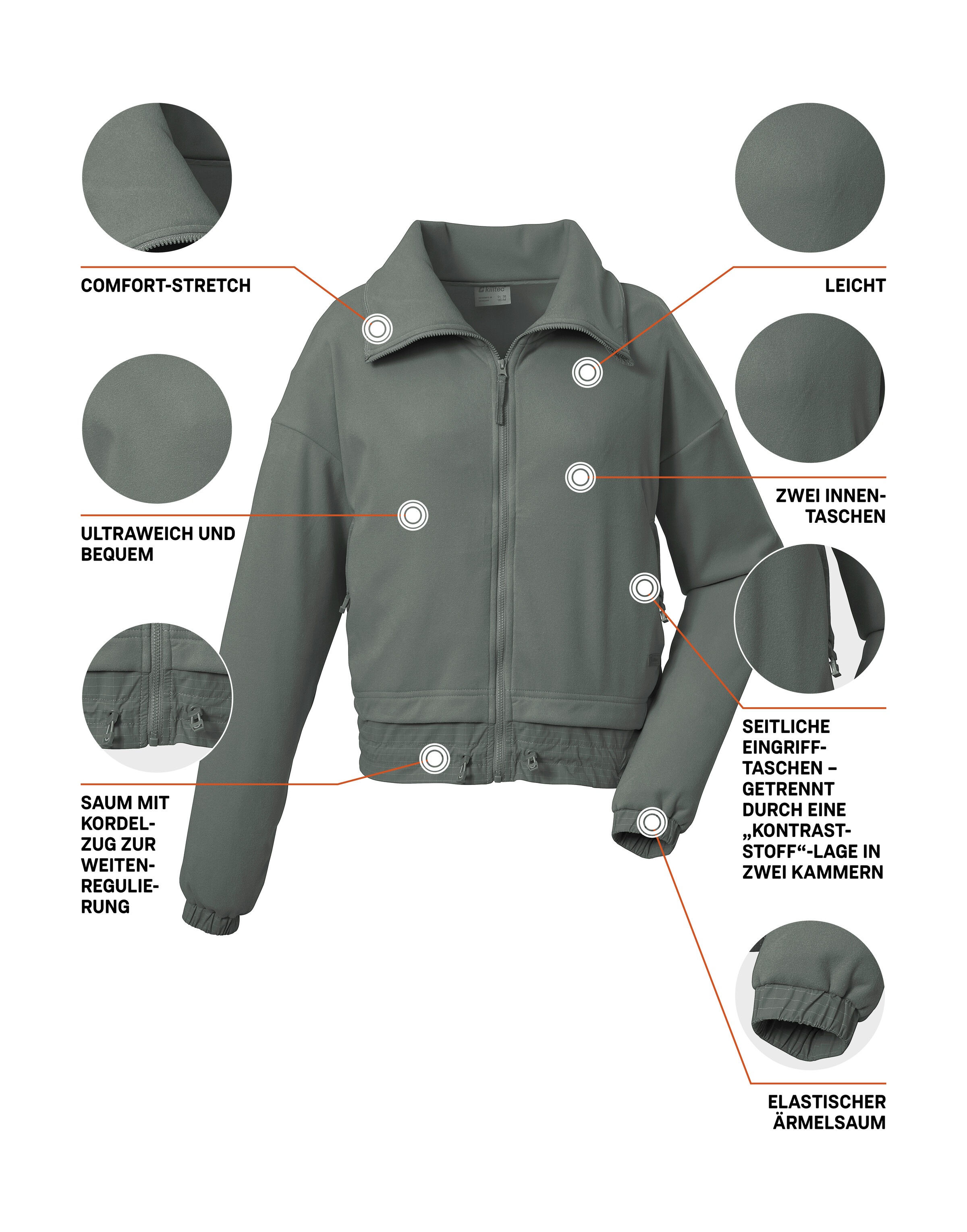 Killtec Fleecejacke »KOS 175 WMN FLC JCKT« Leichte Damen Loungewear Fleecejacke mit hochschließendem Kragen