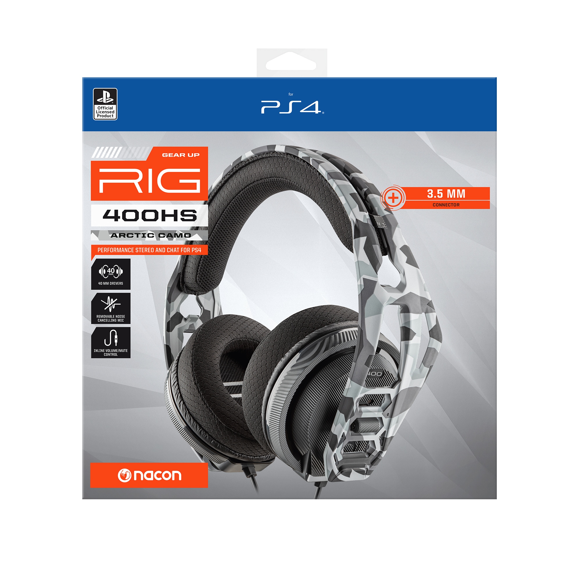 nacon Gaming-Headset »Nacon RIG 400HS Gaming-Headset, Camo-schwarz, 3,5 mm Klinke«, Mikrofon abnehmbar, kabelgebunden, Stereo, Over Ear, PC, Mac, PS4-Lizenz