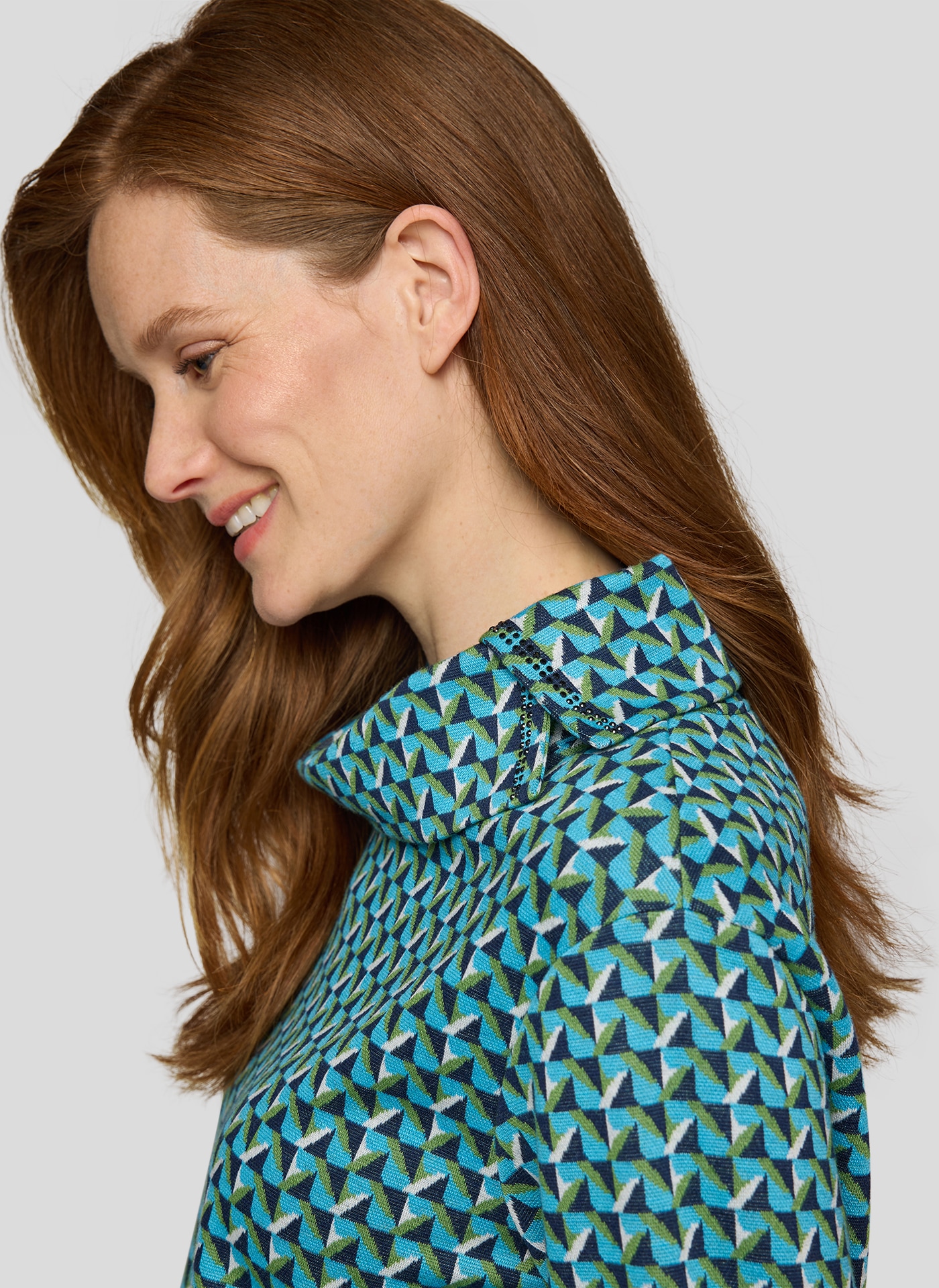 Rabe 3/4-Arm-Shirt mit geschlitztem Rollkragen und Minimal Print