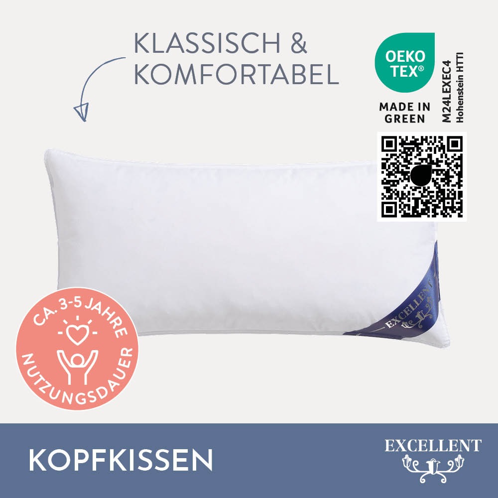 Excellent Federkopfkissen "Zürich, Kopfkissen in 40x80 und 80x80" Füllung: günstig online kaufen