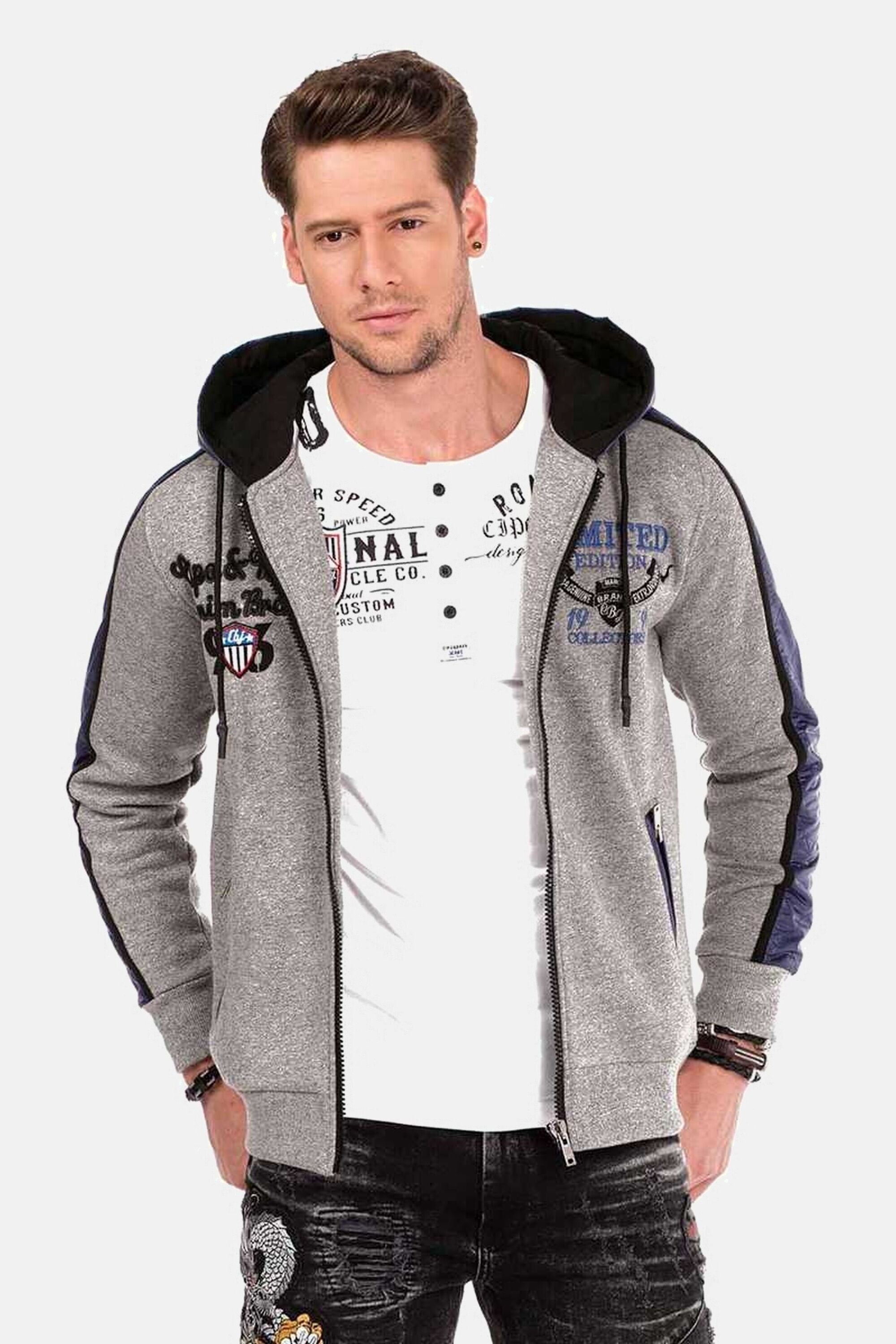 Cipo & Baxx "Sweatjacken" 1 mit Materialmix und Label-Details, CL-312