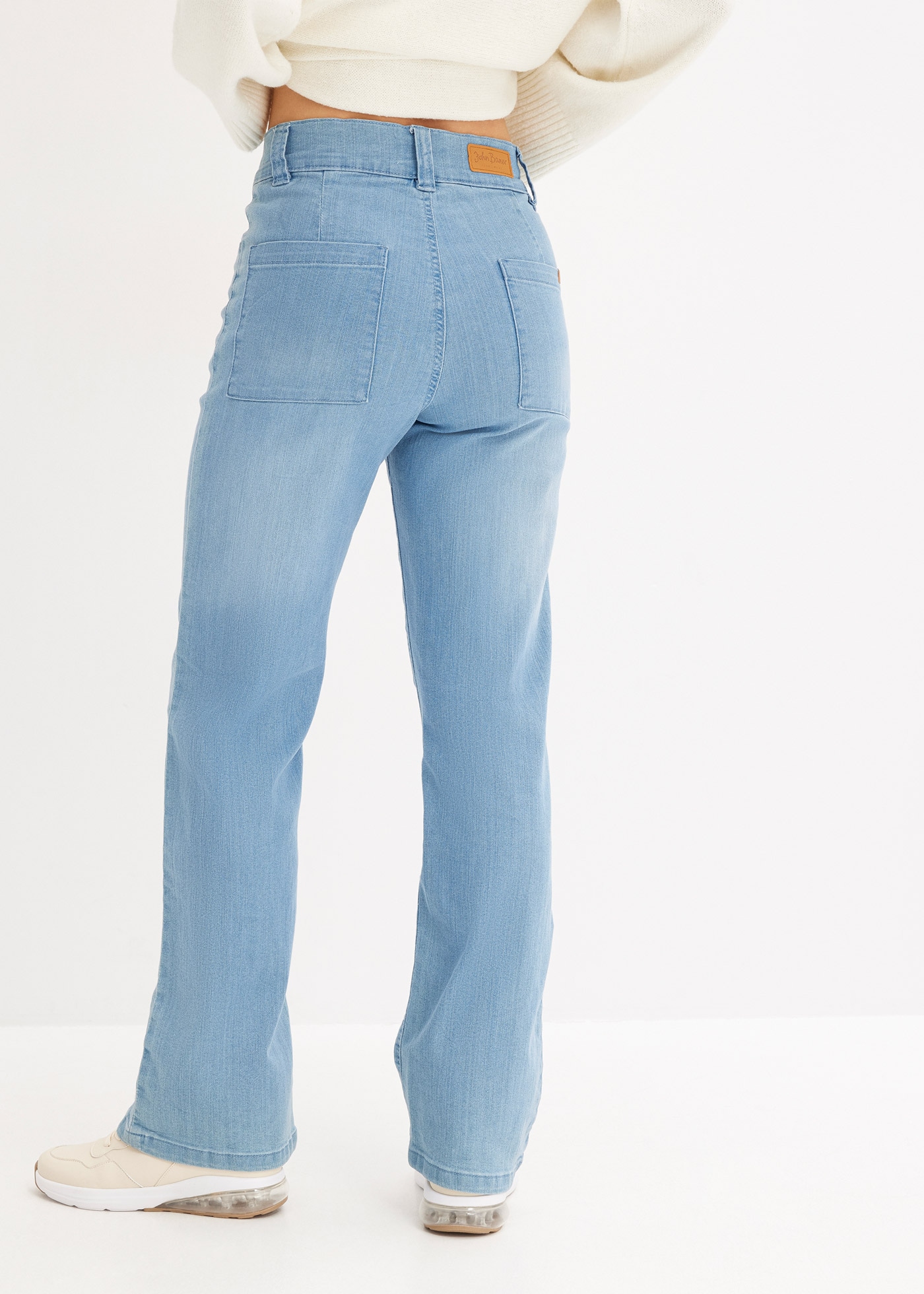 bonprix Straight-Jeans »Straight-Jeans High Waist, Stretch« mit Taschen und Knopfleiste vorn