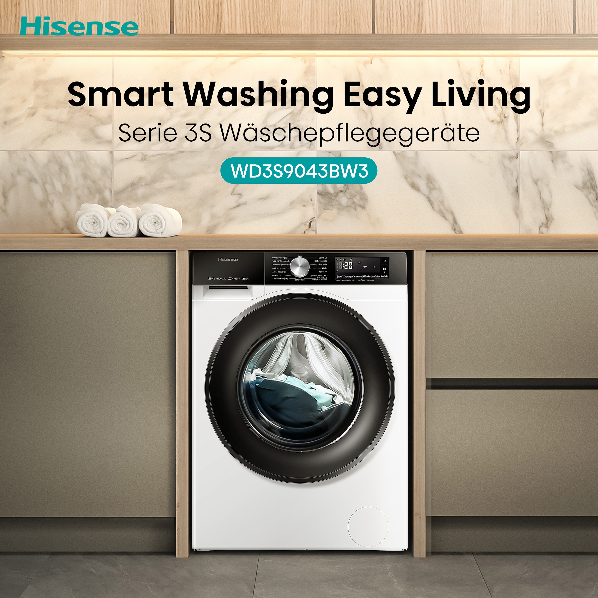 Hisense Waschtrockner »WD3S9043BW3« 3s Serie 9 kg /6 kg 72 dB(A) Waschen & Trocknen in 60 min.