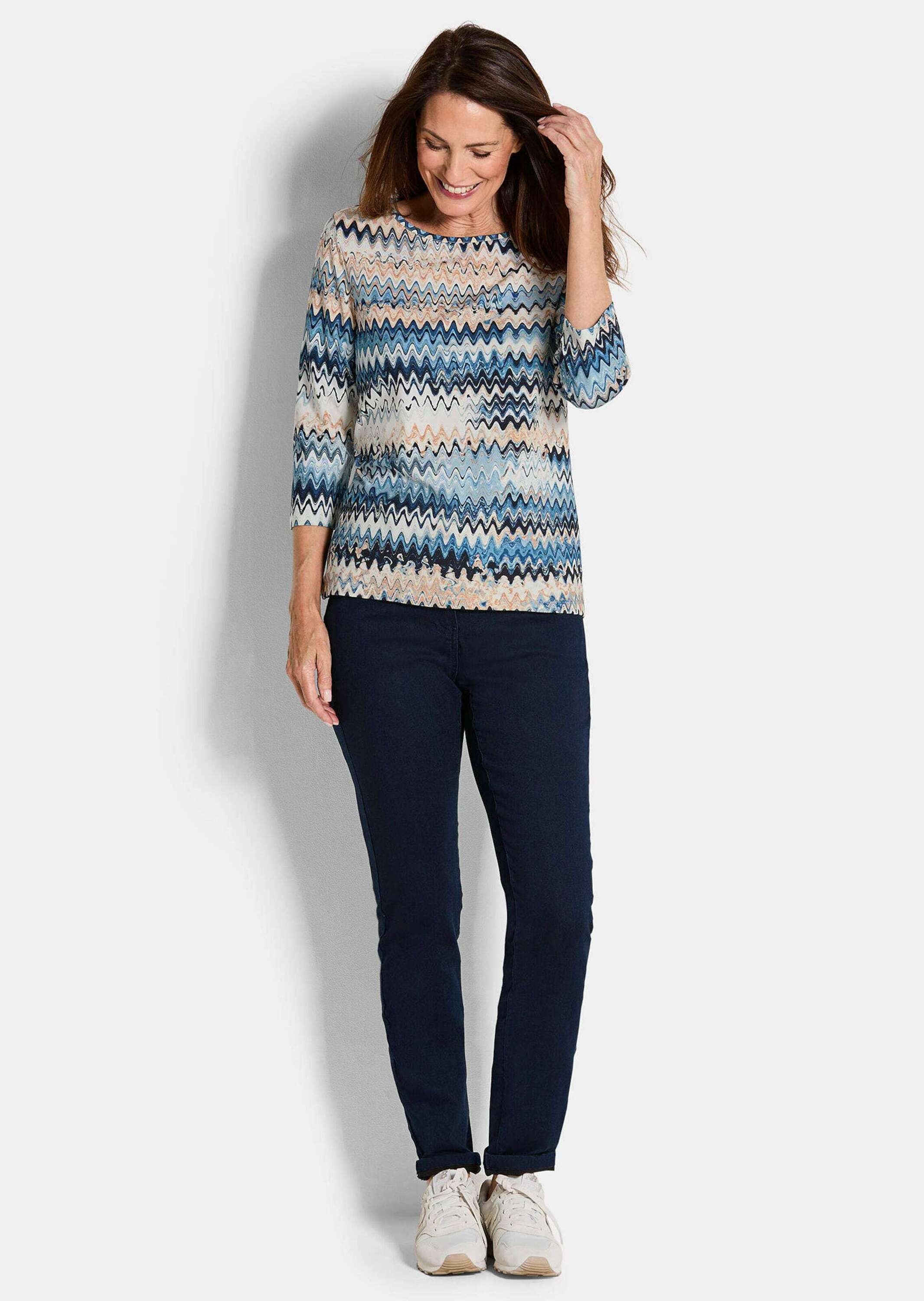 GOLDNER Print-Shirt "Kurzgröße Halbarm-Viskosebluse, Zickzack-Design" günstig online kaufen