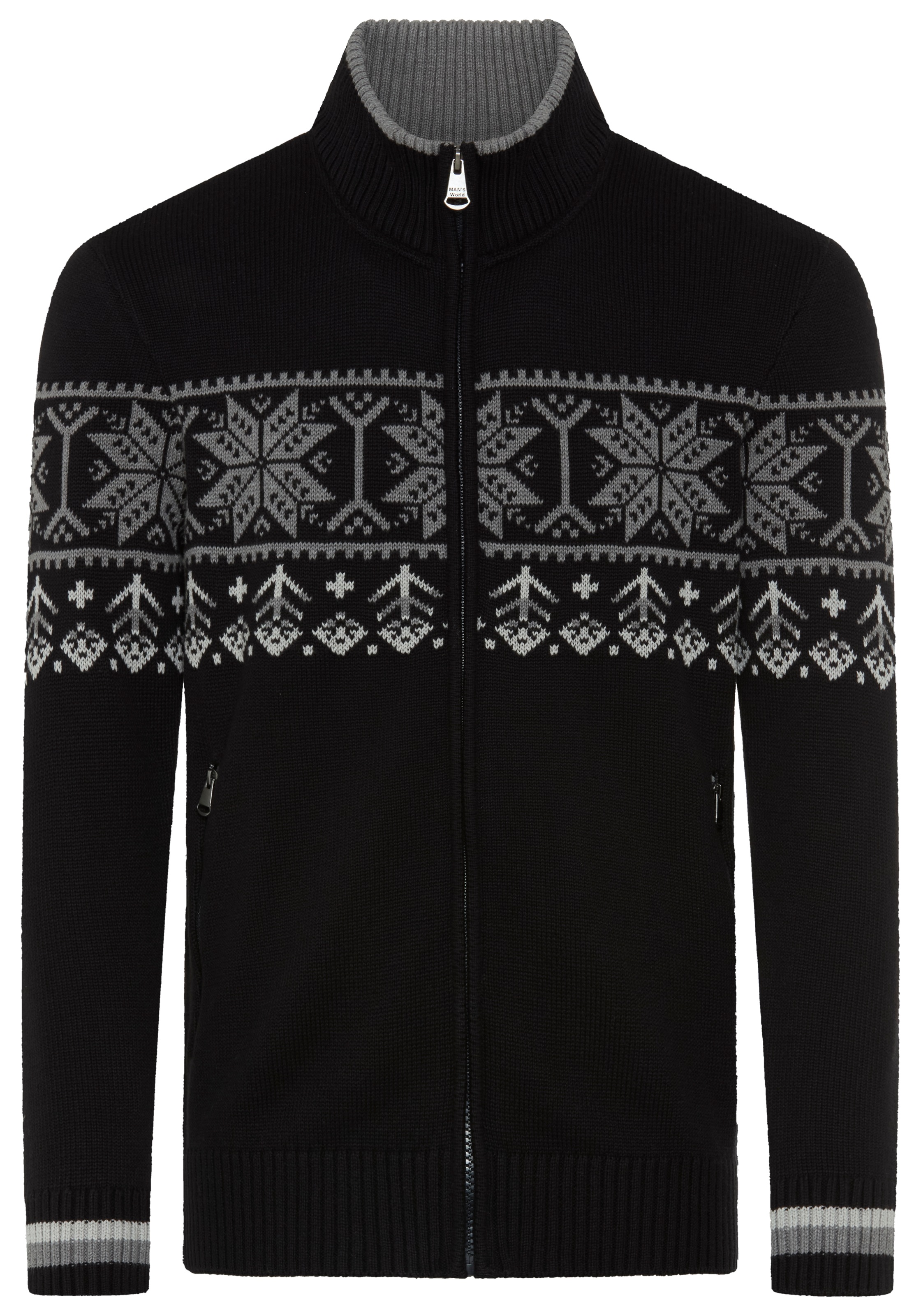 Man's World Jacquardstrickjacke »Neue Kollektion! Highlight Norweger Muster« mit Reißverschluss, mit Rippbündchen an Ärmeln und Saum