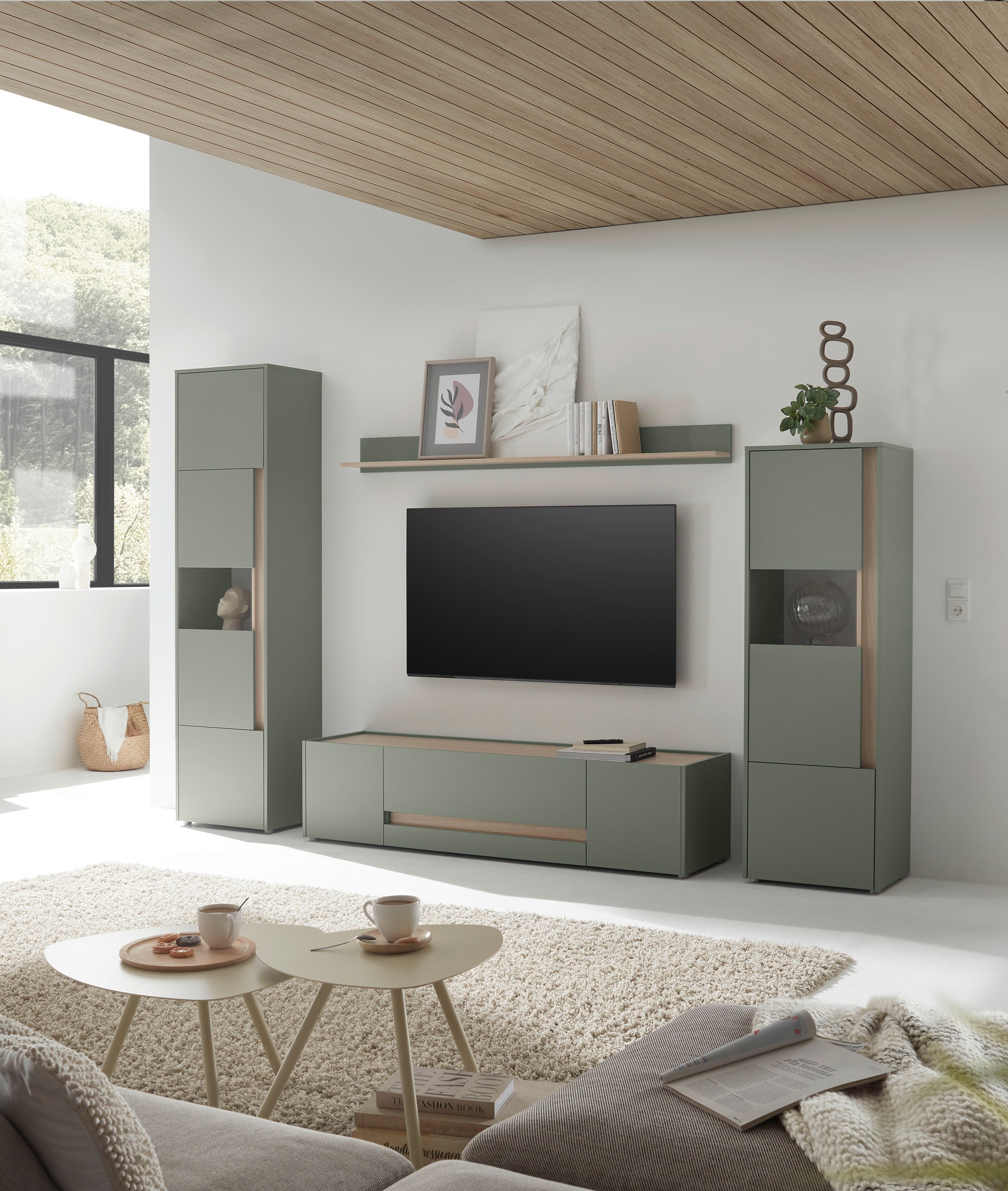 INOSIGN Wohnwand »City/Giron, moderne Anbauwand, Komplettset in vielen Farben verfügbar«, (Set, 4 St.), enthält zwei Vitrinen, ein Lowboard & ein Wandboard