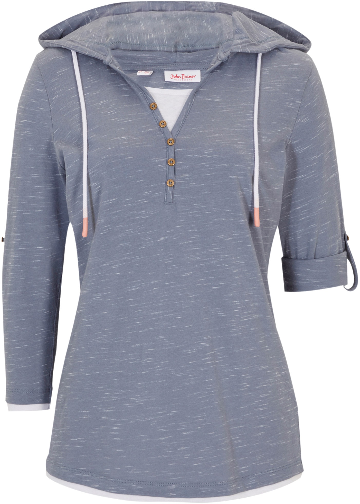 bonprix T-Shirt »Shirt mit Kapuze« 2 Stk. mit Kapuze im 2-1-Lock, in melierter Optik