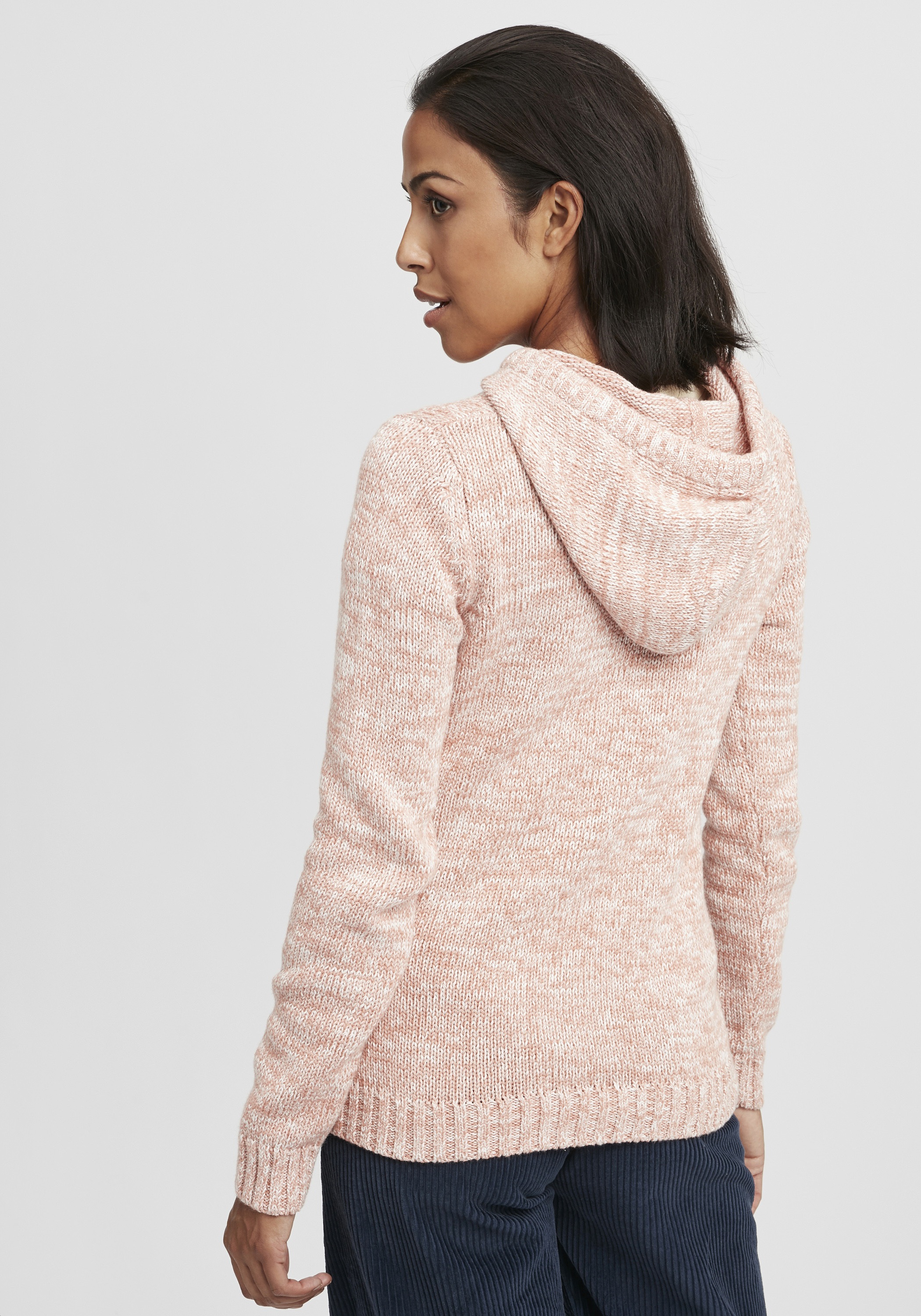 Strickjacke OXMO "Strickpullover OXPhilia", Damen, Gr. L, rosa (powder rose), Obermaterial: 100% Baumwolle CO., Pullover Strickjacke 3