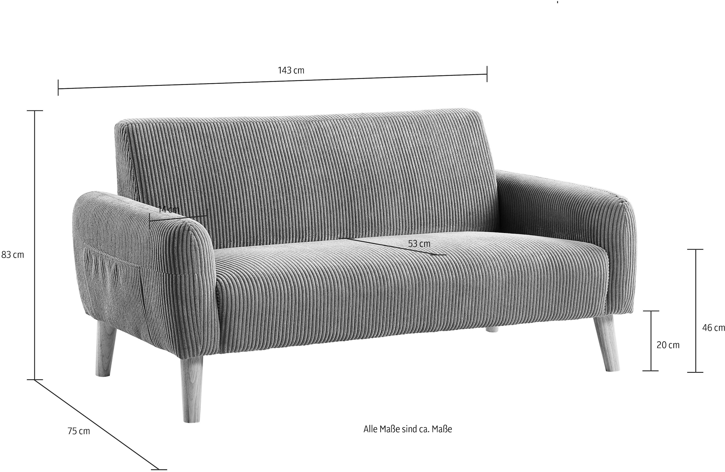 ATLANTIC home collection 2-Sitzer mit »MOBY«, modernem in kleiner BAUR Cordbezug | Federkern, und Tasche