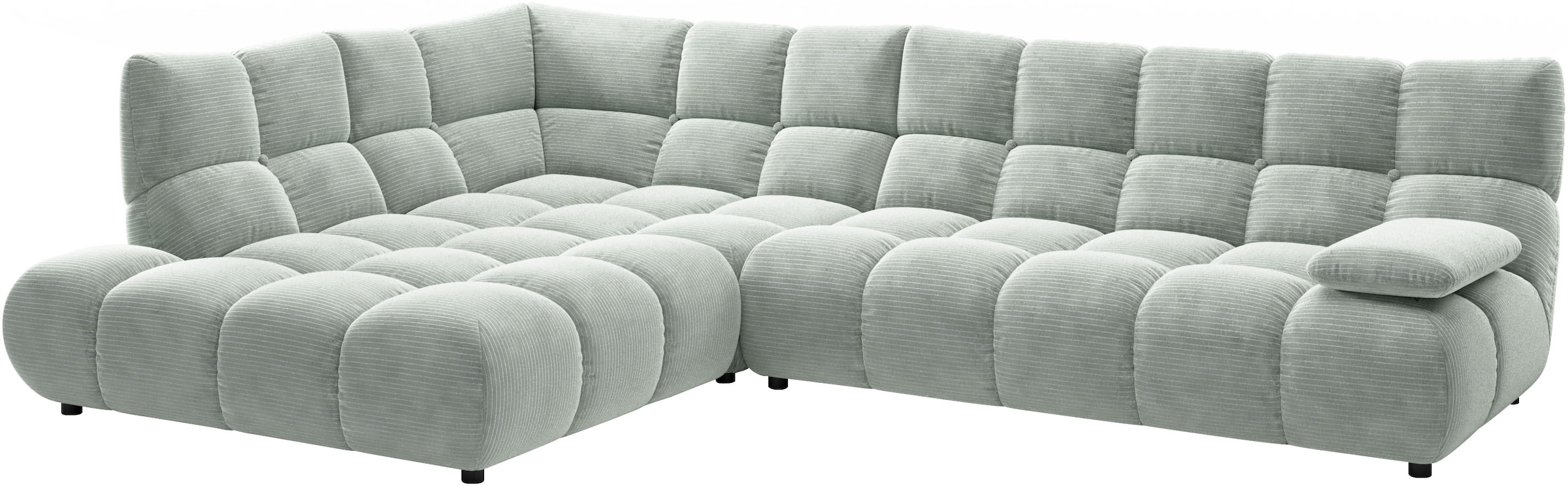 Home affaire Ecksofa "Cozy Bubble, mit klappbarer Armlehne, Breite 324 cm" mit eleganter Steppung, Rundumbezug & weicher Polsterung