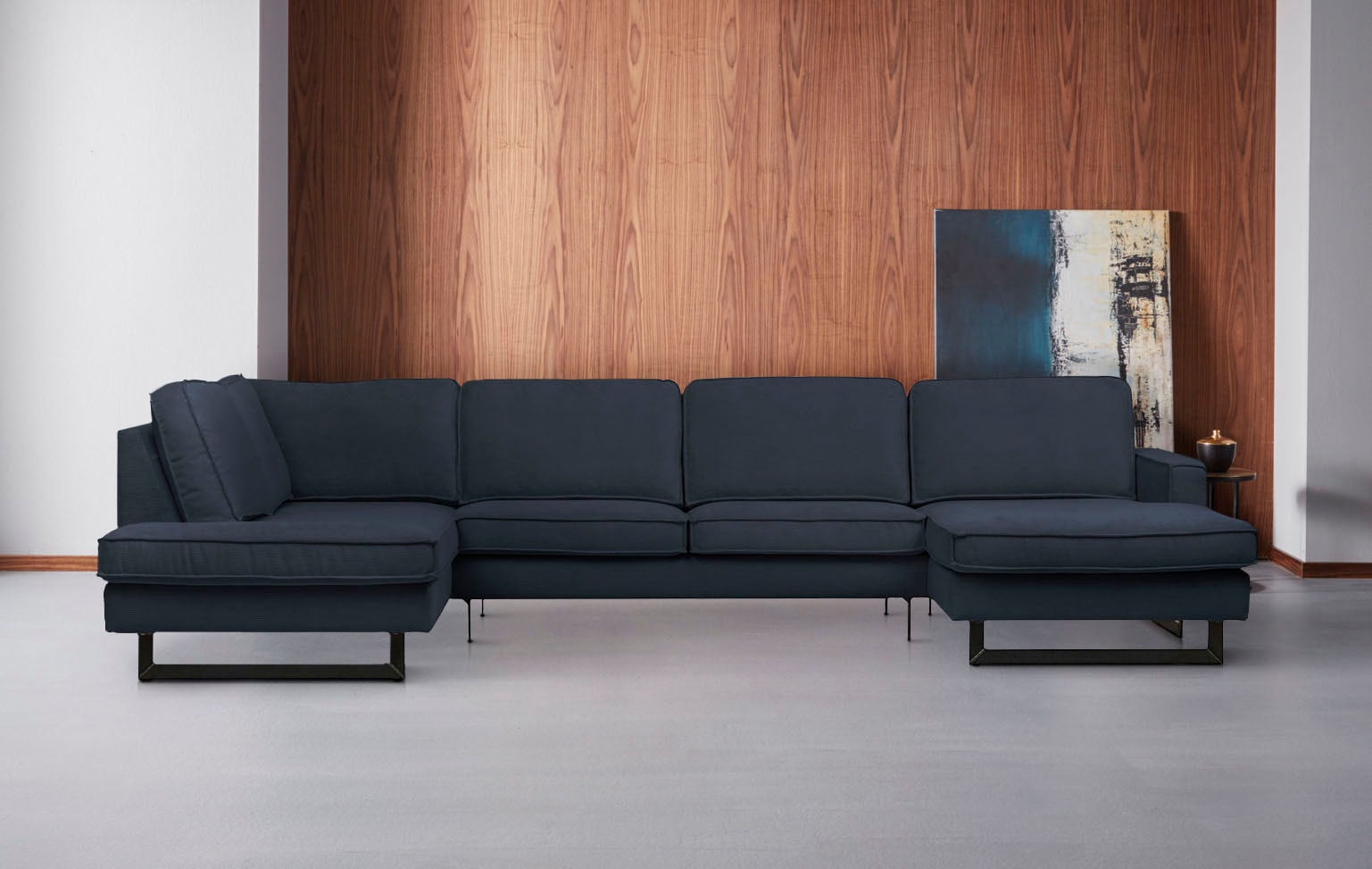 Places of Style Wohnlandschaft »Pinto, 350 cm, U-Form, XXL, mit Ottomanen«, Cord, Feincord, Luxus-Microfaser Leder und Chenille