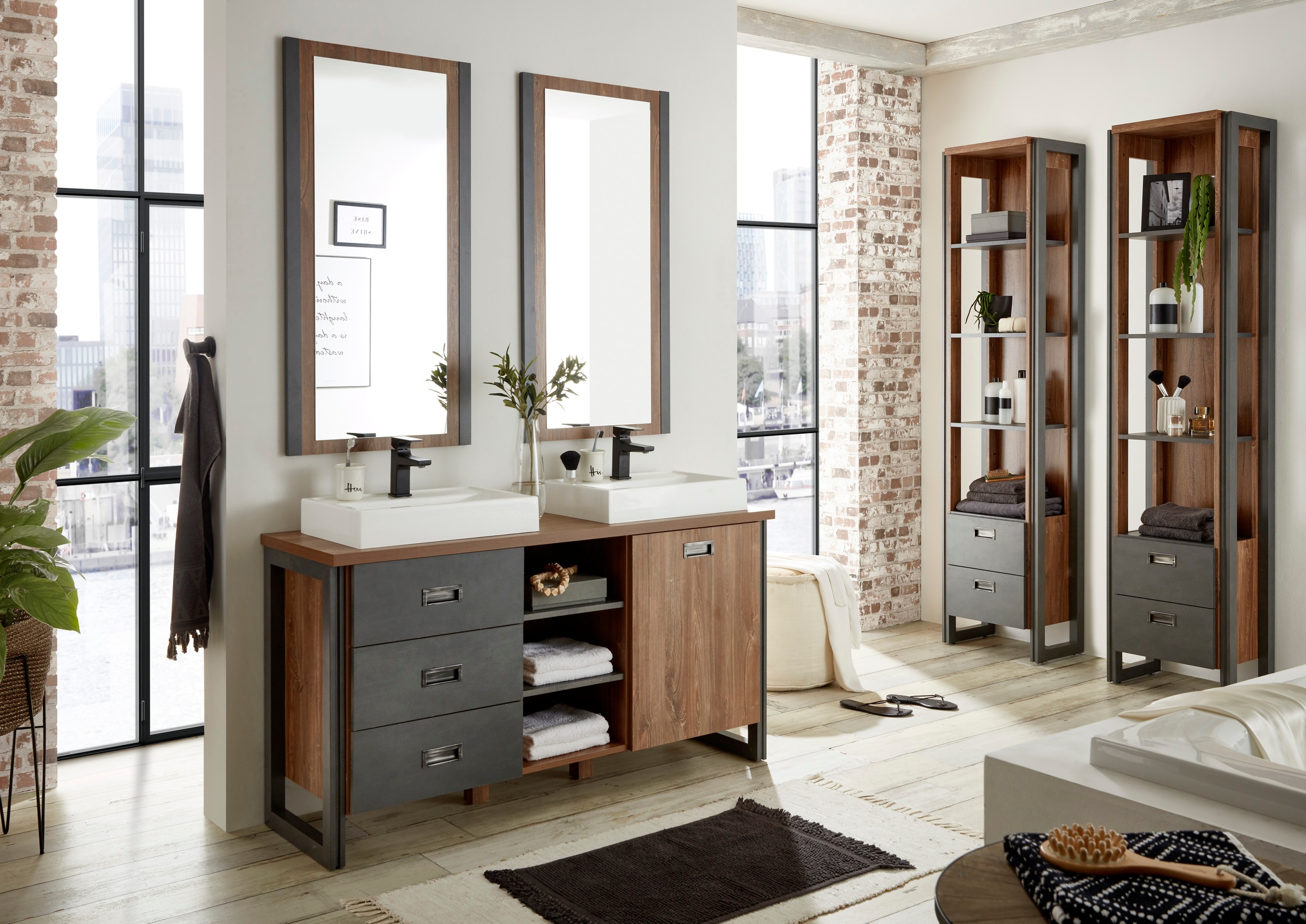 Home affaire Badmöbel-Set "Detroit, Bad im Industrialdesign, 3-teiliges Bad günstig online kaufen