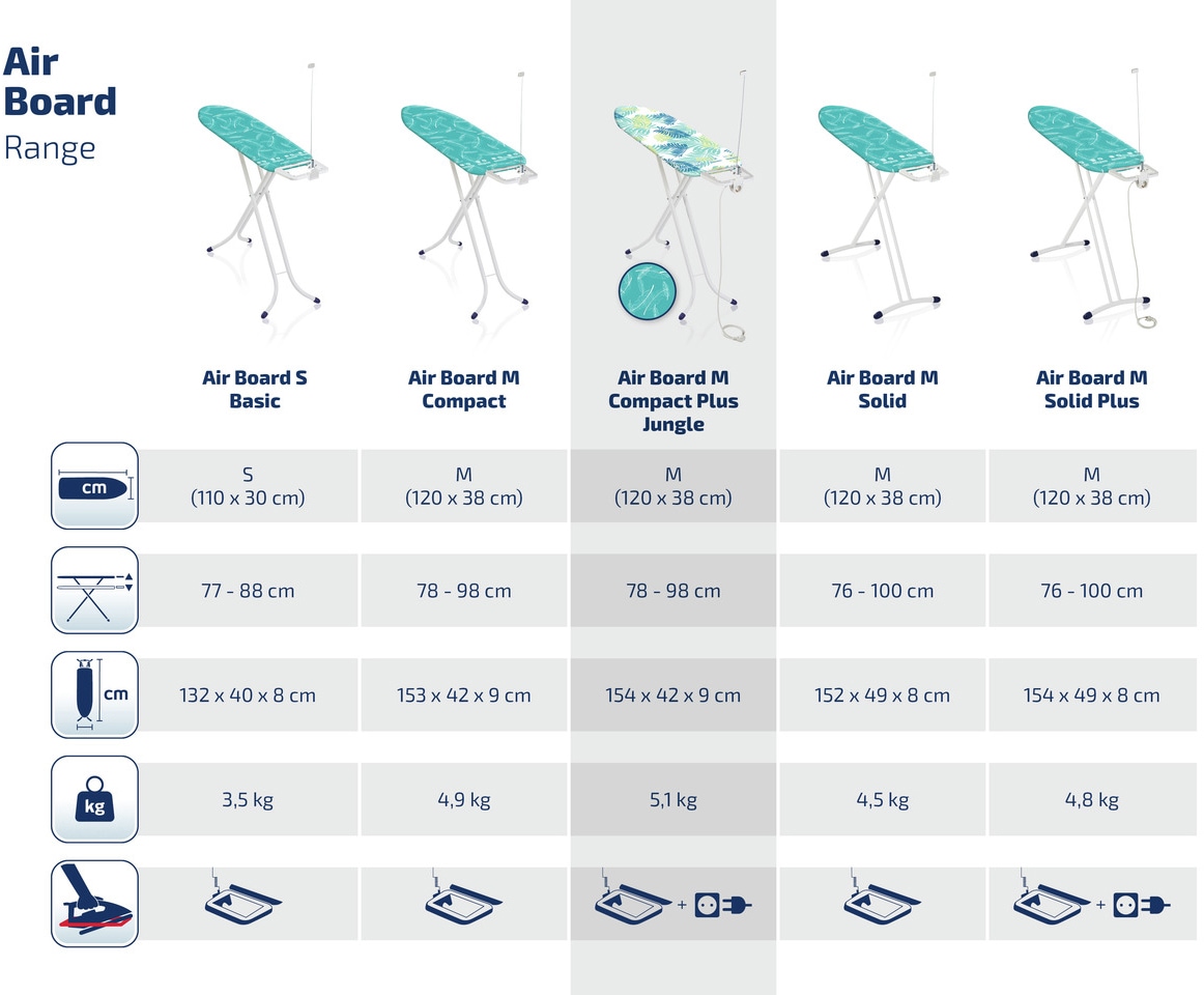 Leifheit Bügelbrett »AirBoard M Comp.Plus Jungle«, Bügelfläche 120 cmx38 cm, Made in Europe