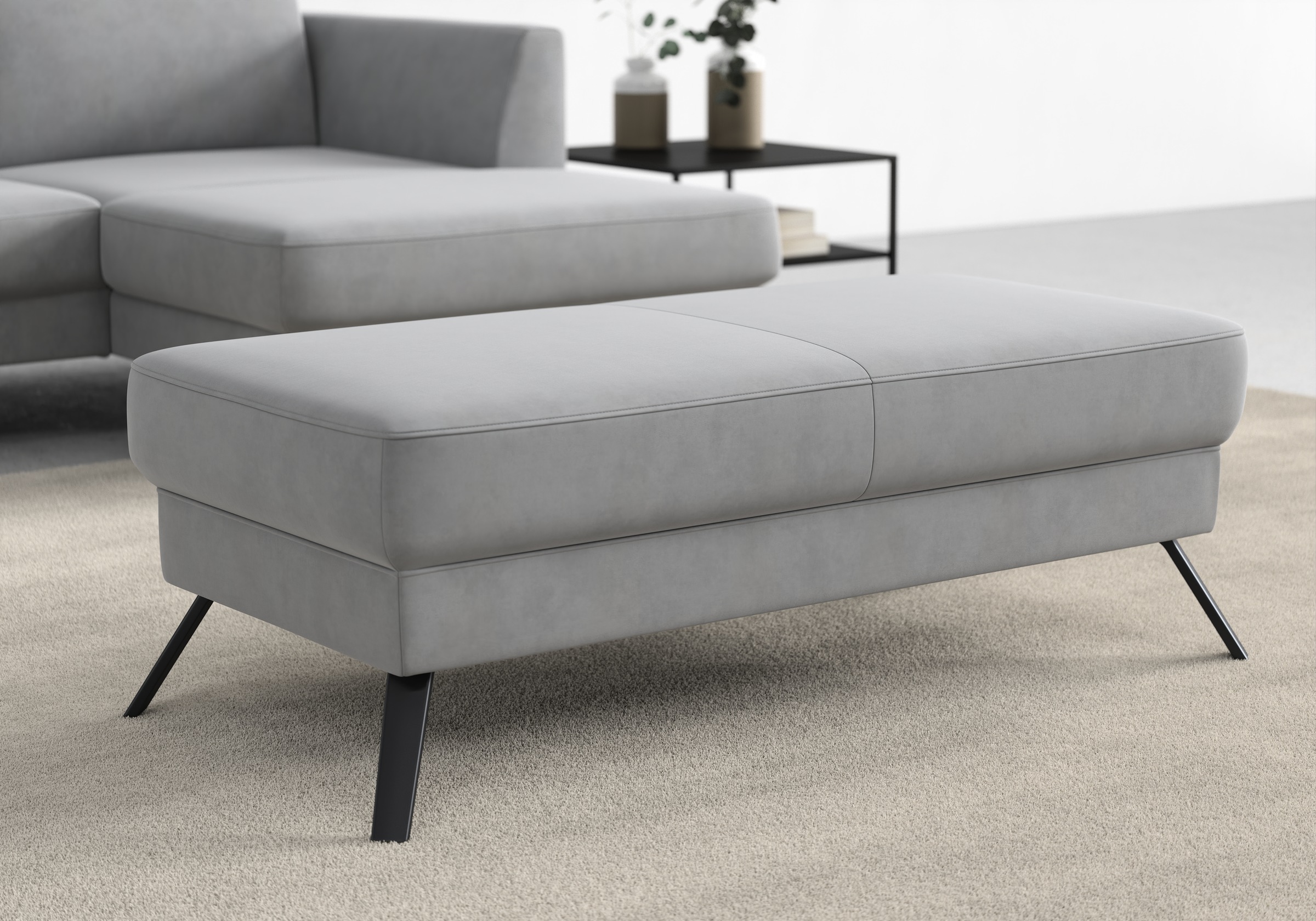 Hockerbank SIT & MORE "Lindholm", grau (hellgrau), B:135cm H:48cm T:65cm, Hocker