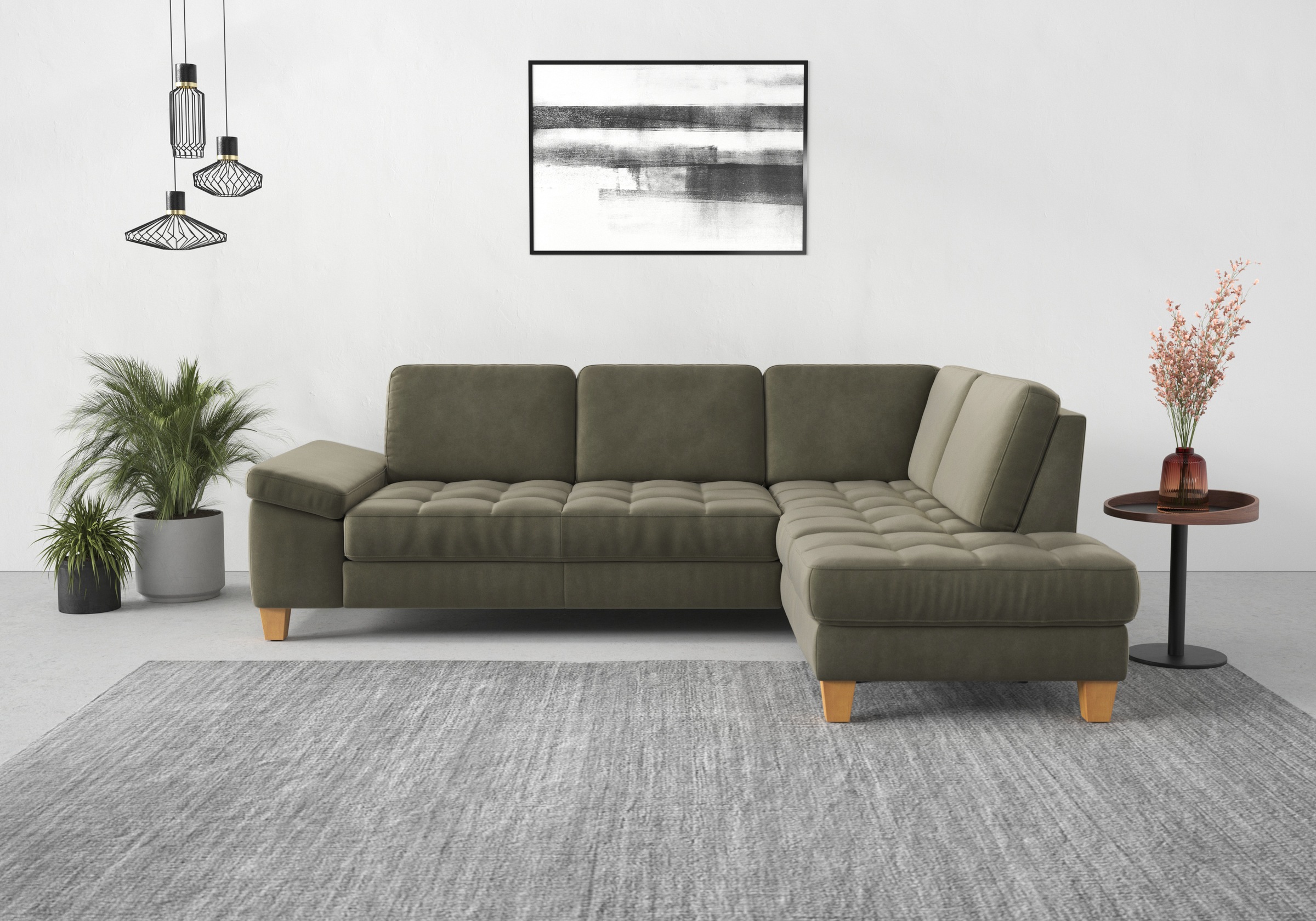 Ecksofa SIT & MORE "Westham L-Form", grün (lindgrün), B:261cm H:88cm T:179cm, 100% Polyester, Sofas, Ecksofa, mit Ottomane, mit oder ohne Bettfunktion, Bettkasten, Verstellung 7