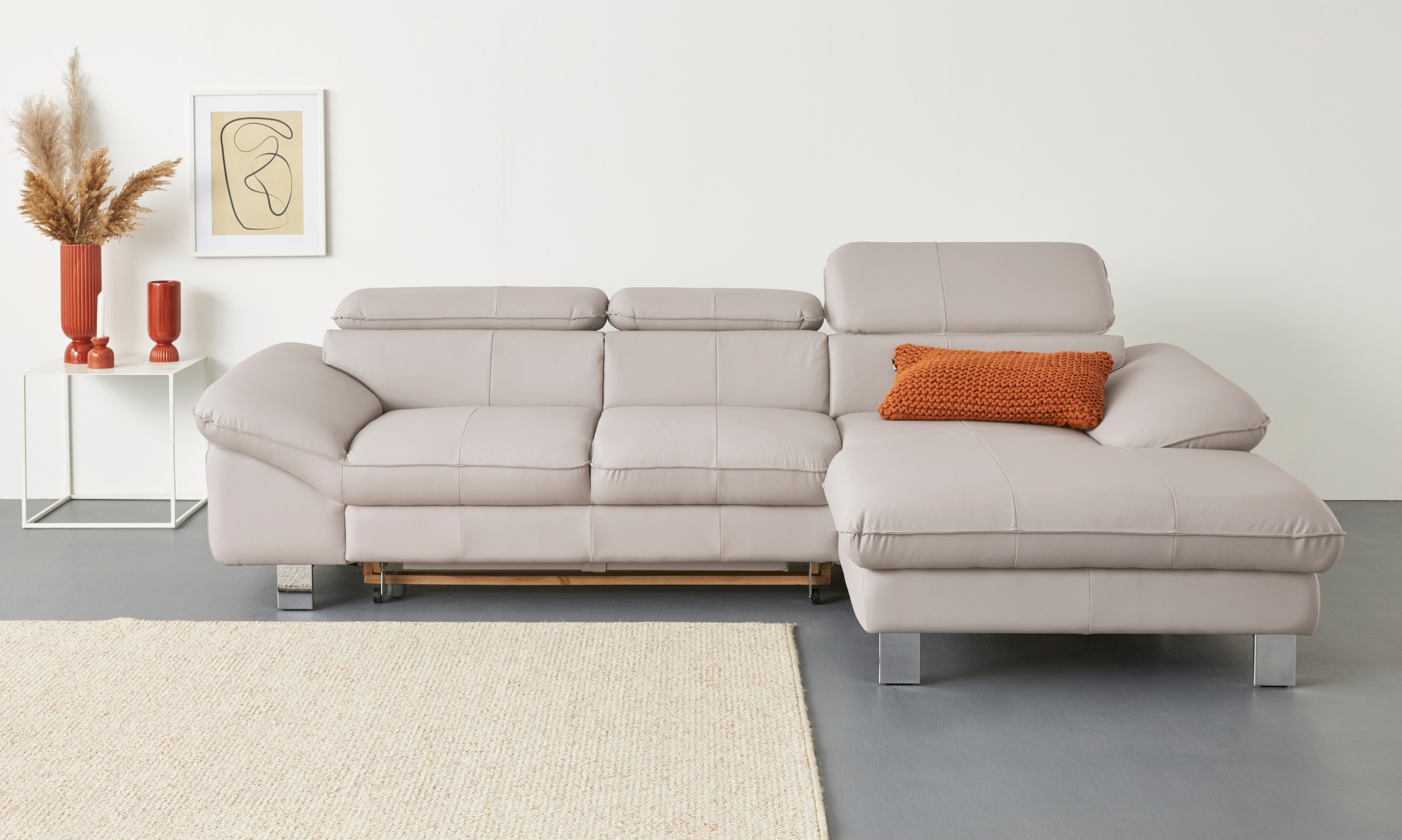 COTTA Ecksofa "Driver L-Form, B: 268 cm, moderne Couch mit Wellenunterfederung, Leder" Kopfteilverstellung, opt. Schlaffunktion + XL Bettkasten, LF:191x129cm