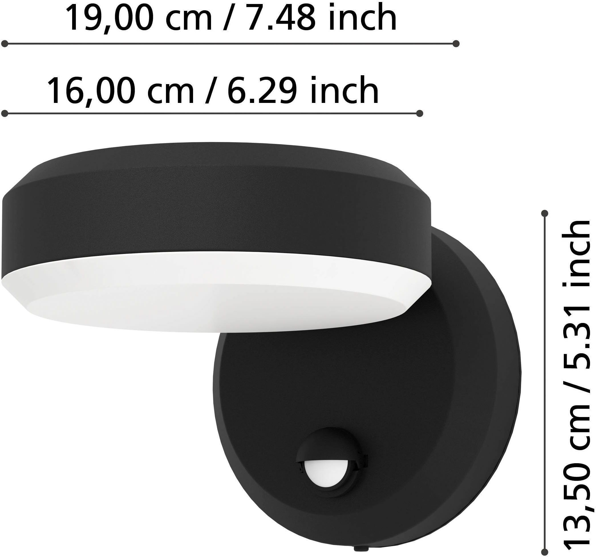 EGLO Wandleuchte »Fornaci Wandlampe, Außenleuchte Hauswand, Metall und Kunststoff, IP44« LED-Modul 1 Stk. Warmweiß Wand-/Deckenleuchte - L16 x H13,5 x AL19 cm - schwarz - 3X3,6W inkl.
