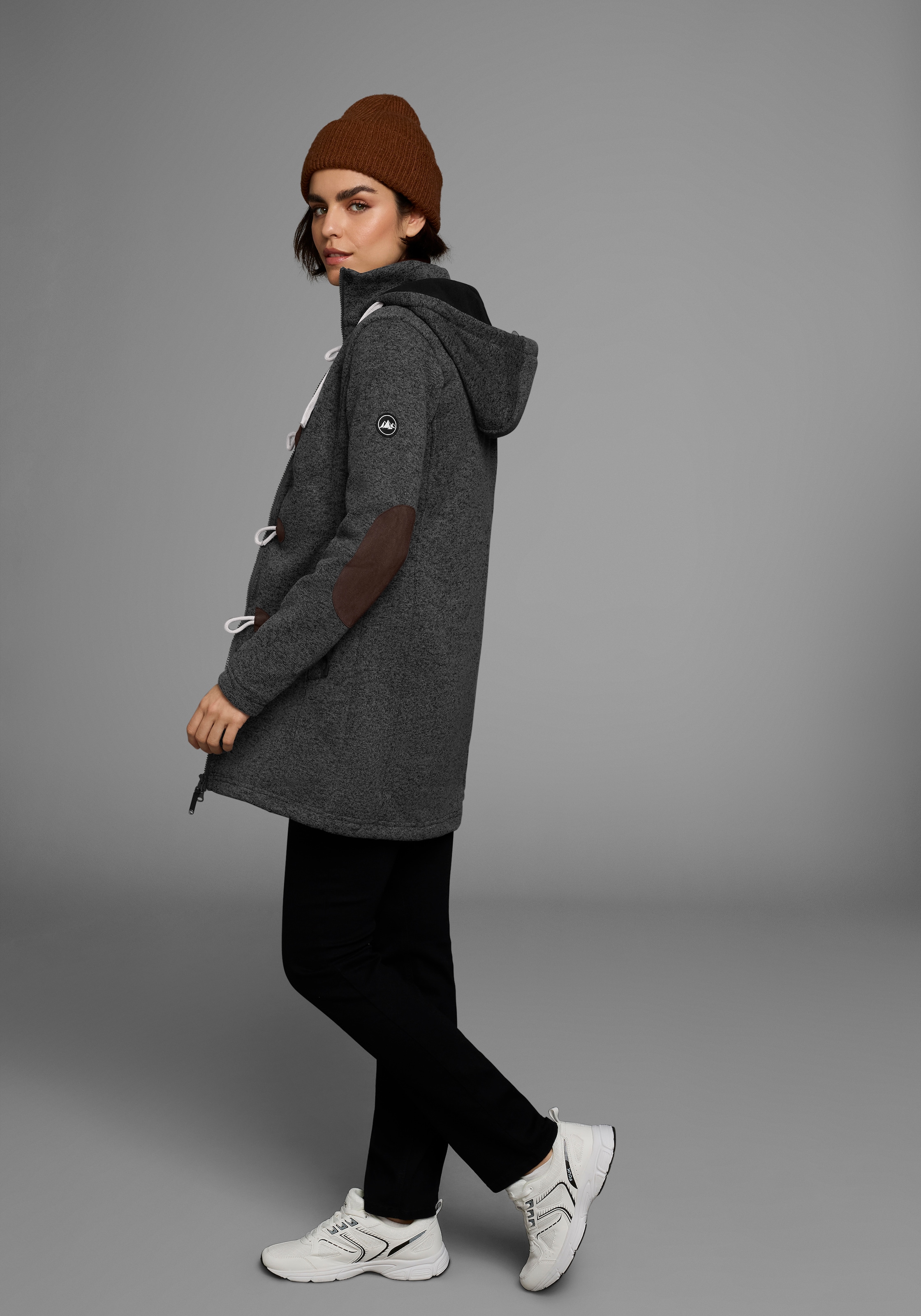 Polarino Strickfleecejacke mit Kapuze für den Übergang,  aus Strickfleece,  atmungsaktiv