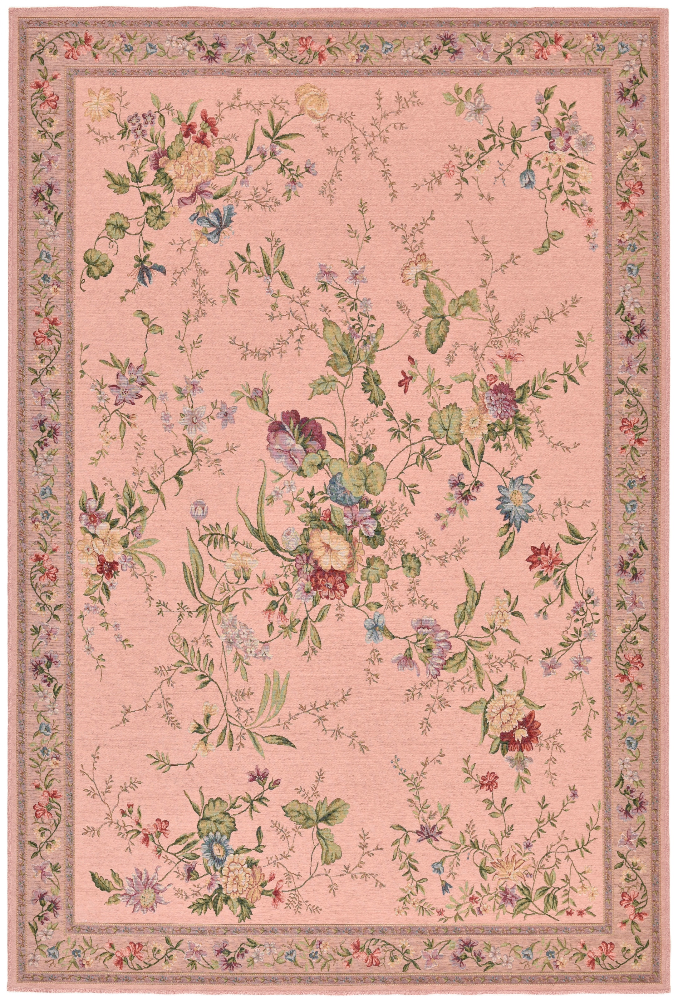 Teppich THEKO "Flomi Sagrini" Gr. 3, rosa (rosé), B:120cm H:4mm L:170cm, Baumwolle, Kunstfaser, Teppiche, Teppich, Flachgewebe, Pastell-Farben, Blumen Design, mit Bordüre
