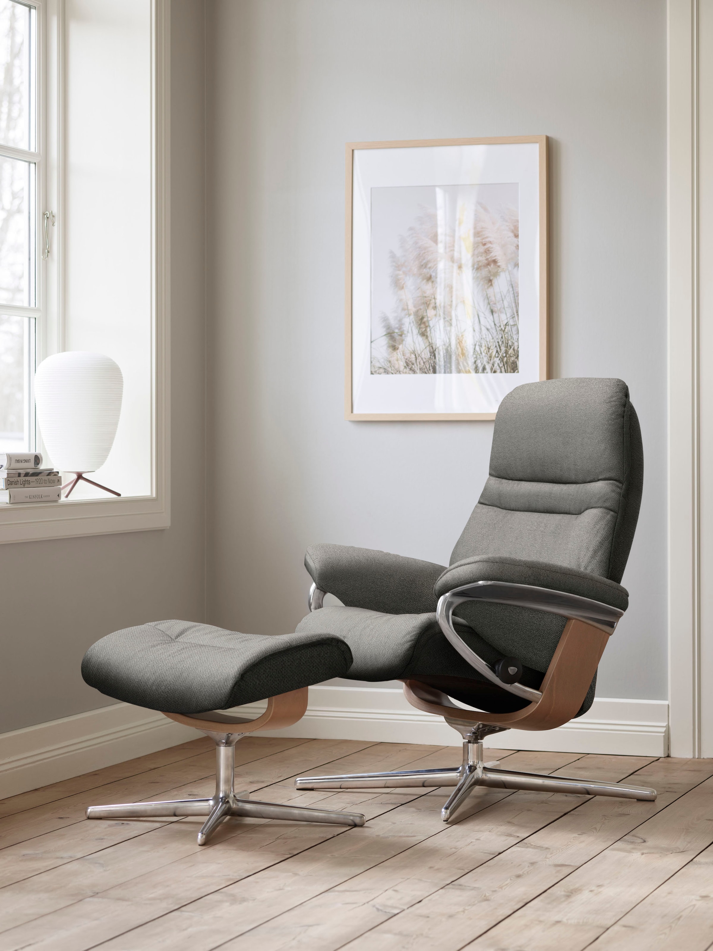 Stressless Fußhocker "Sunrise", mit Cross Base, Größe S, M & L, Holzakzent Eiche