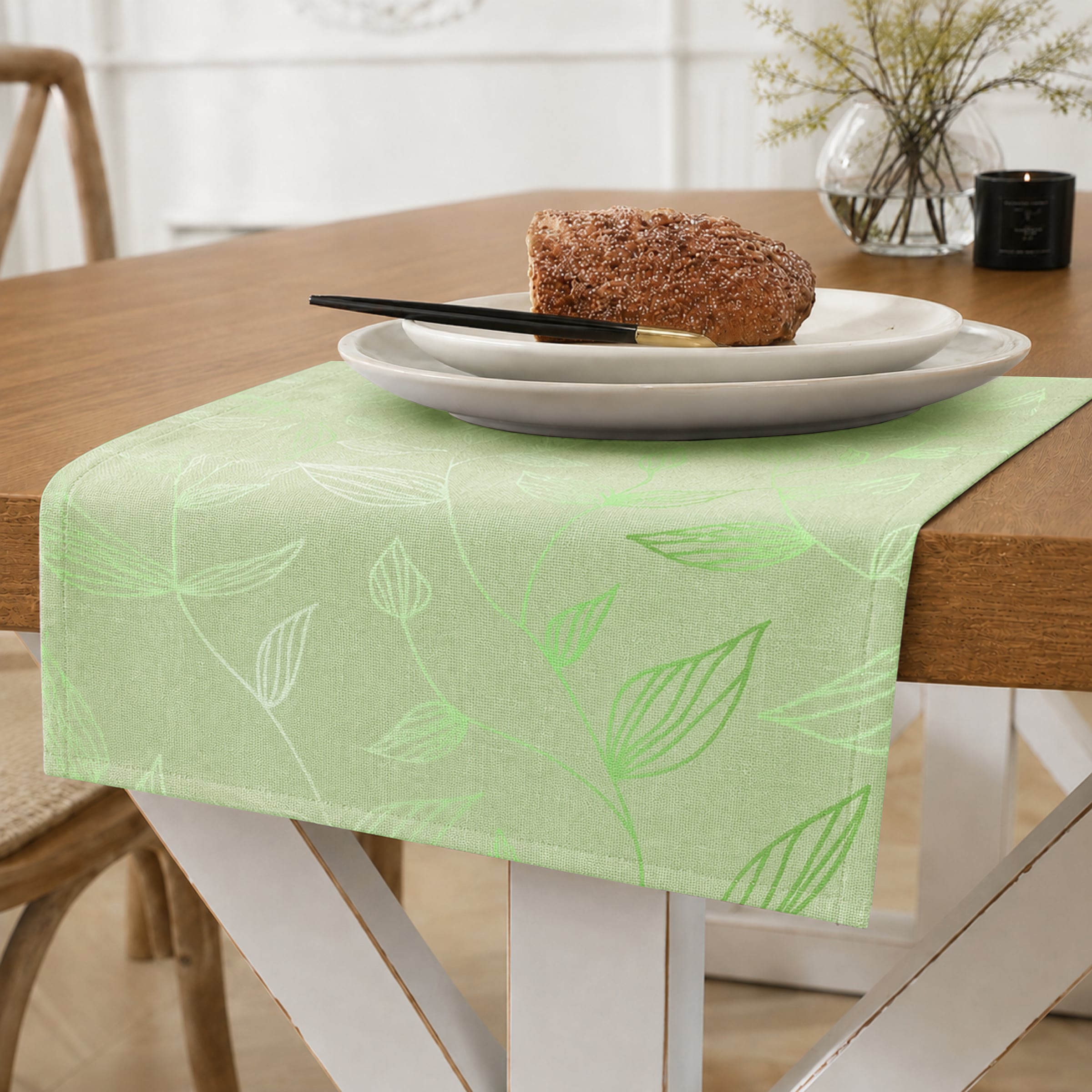OTTO home Platzset »Raffon, 2 Stück, halbtransparent & weich, Dekoration, Leinenoptik,« 2er Set Blätterdruck, Esszimmer, halbtransparent, blickdicht