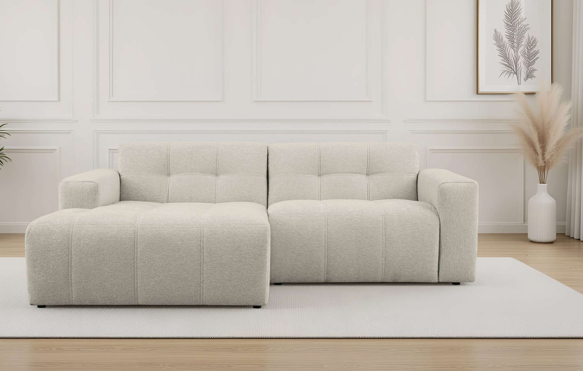 OTTO home Ecksofa "Tapley" Breite 221 cm,Boucle, Struktur fein, mit Knopfsteppung, bodentief