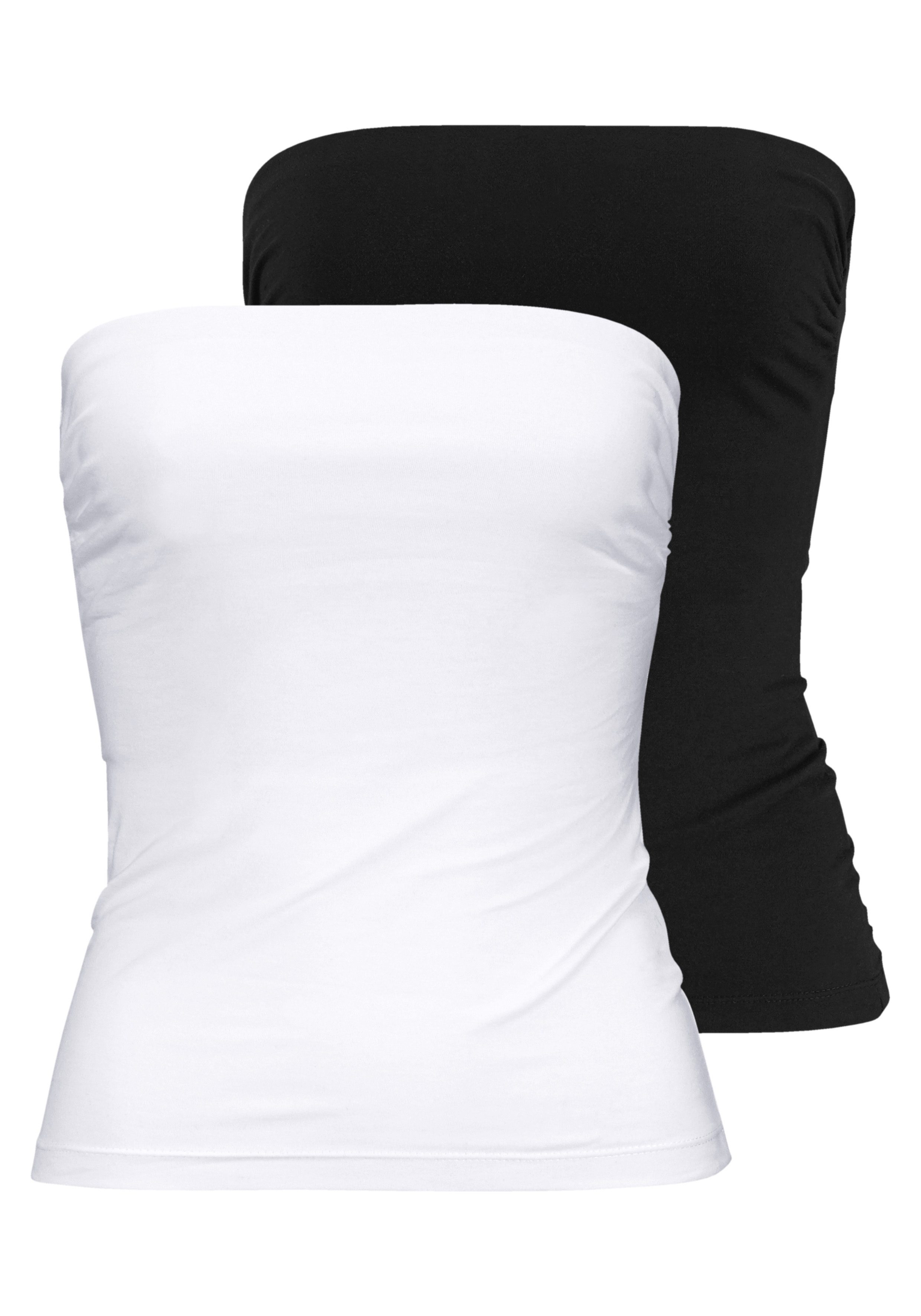 Melrose Bandeautop 2er-Pack, mit Raffung an der Naht, durchgestepptes Rumpfabschluss