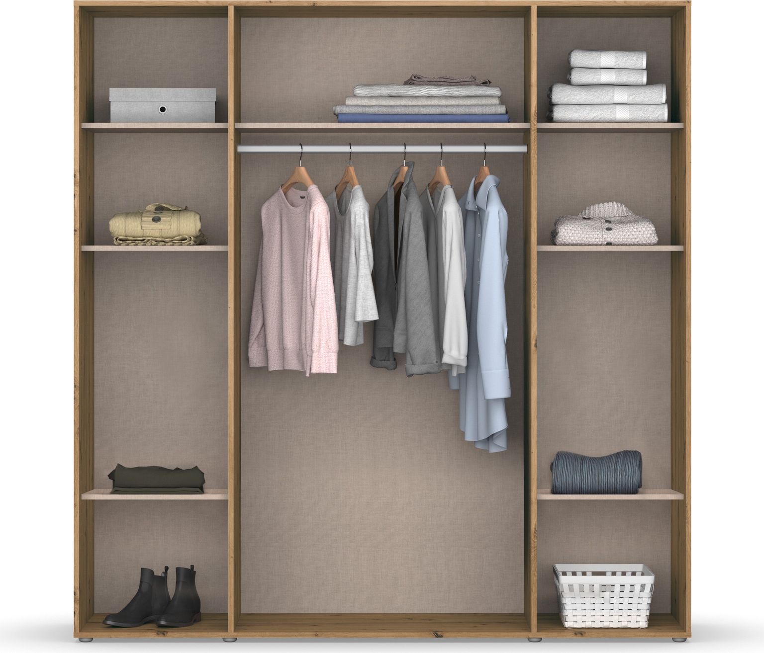 rauch Drehtürenschrank »Kleiderschrank Schrank Garderobe Wäscheschrank NARAI viel Stauraum«, (in 3 verschiedenen Ausstattungen BASIC/CLASSIC/PREMIUM), Griffausfräsungen für eine grifflose Optik TOPSELLER MADE IN GERMANY
