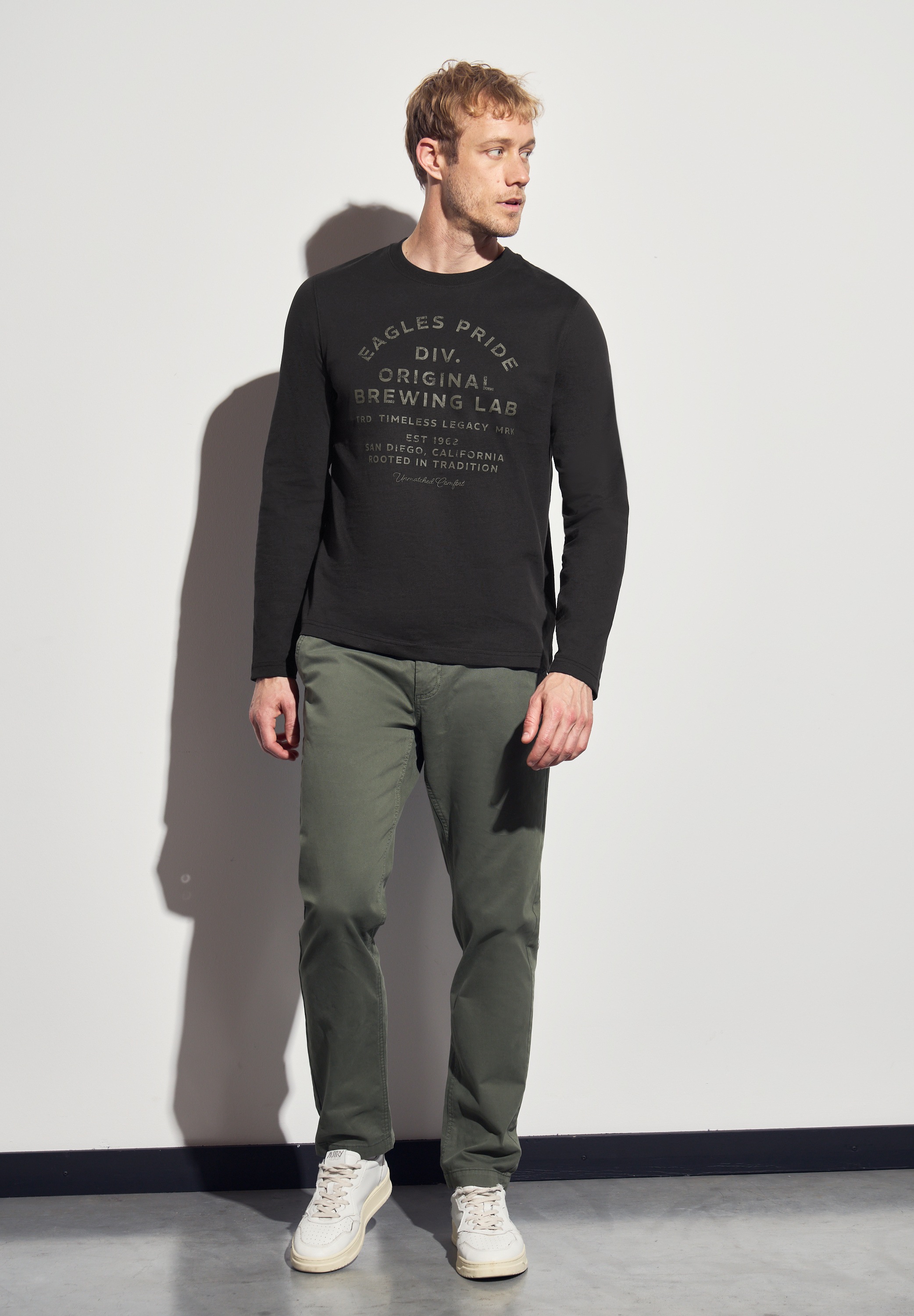 STREET ONE MEN Langarmshirt, aus reiner Baumwolle