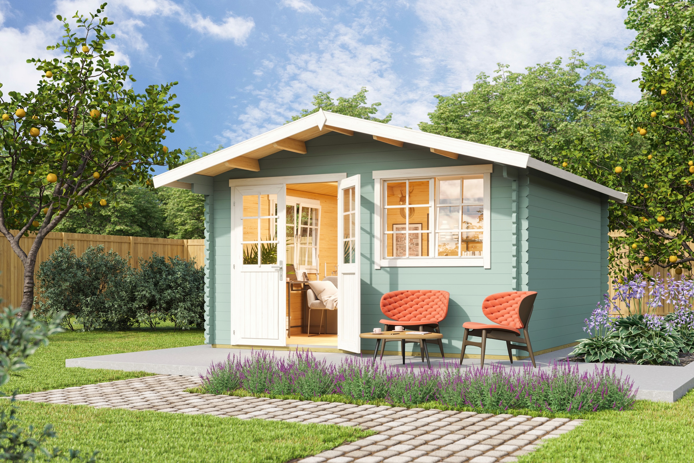 LASITA MAJA Gartenhaus »Norderney 3«, Blockbohlenhaus 40 mm, Fundamentmass 3900 x 3900, Gletchergrün