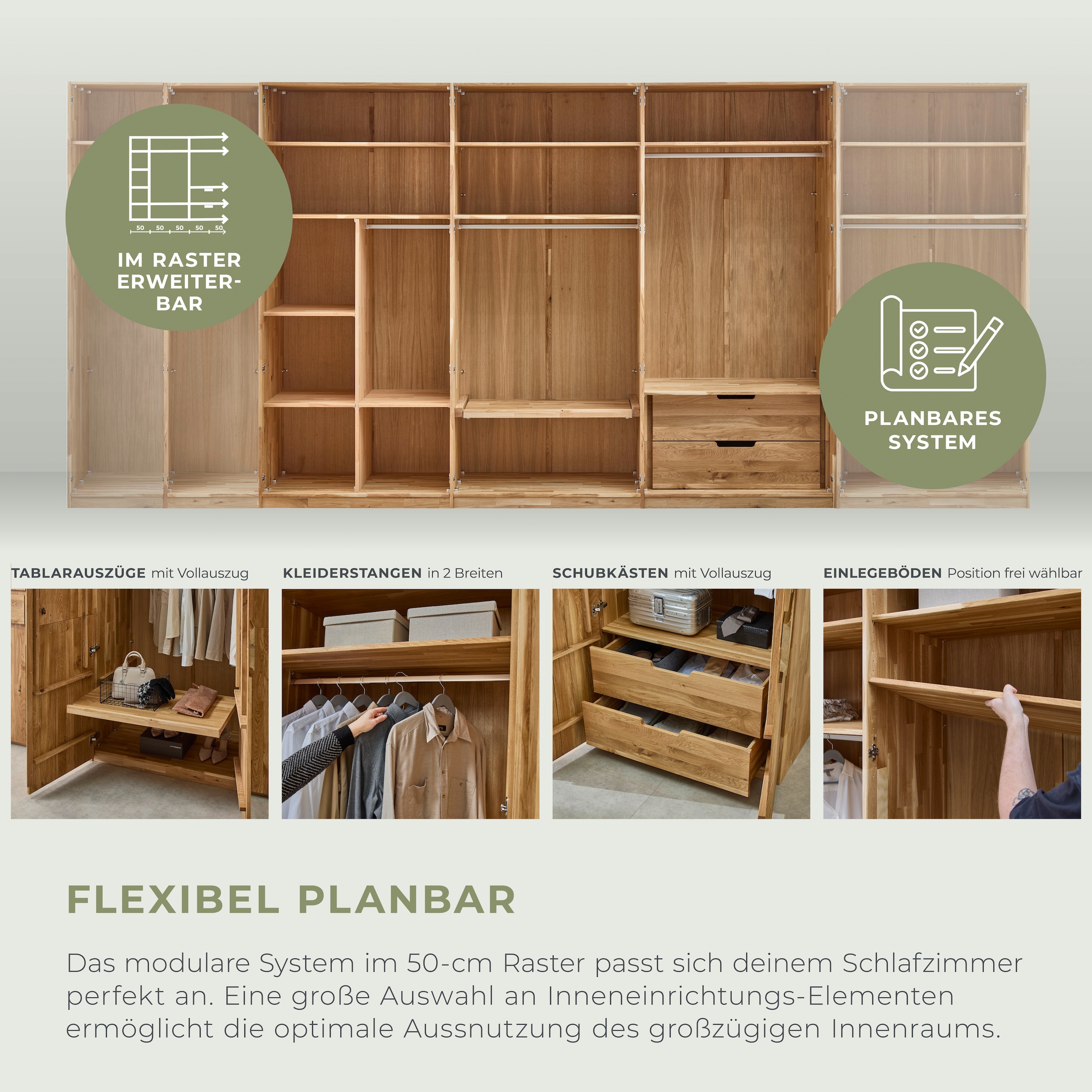 Home affaire Kleiderschrank »Ambroise, aus Wildeiche, inkl. Passepartout« Massivholz-Kleiderschrank, im 50 cm Raster planbar