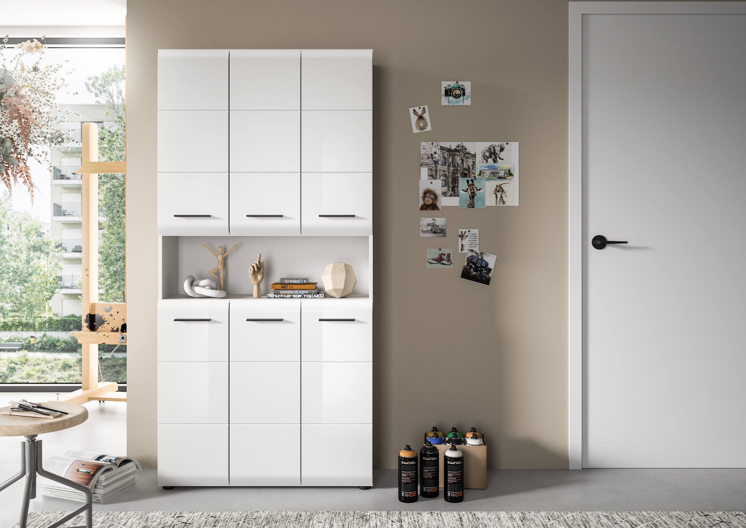 INOSIGN Stauraumschrank, (1 St.), Florenz, Mehrzweckschrank, Weiß Hochglanz Tiefzieh, 13 Fächer