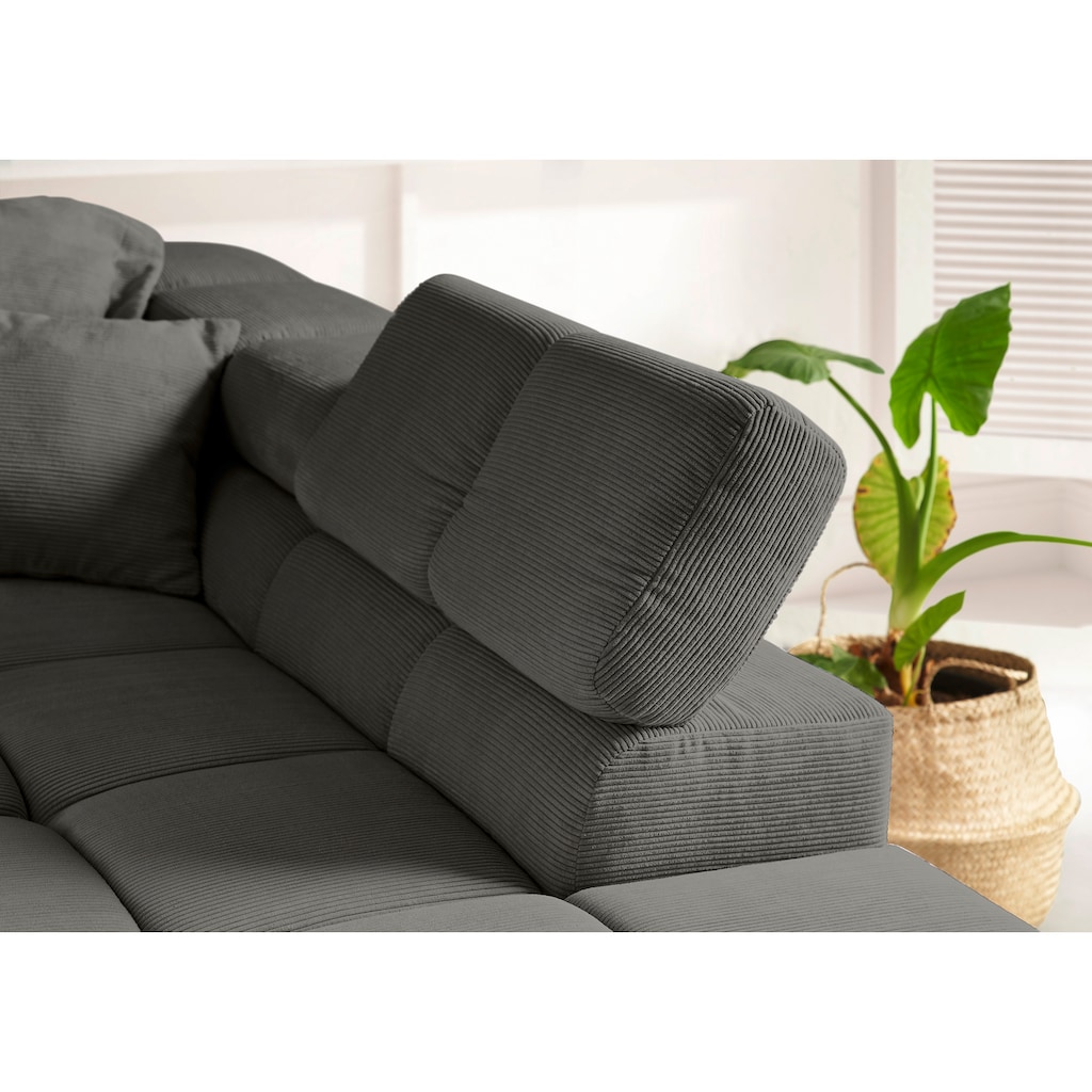 INOSIGN Ecksofa »Ancona incl. Kopfteilverstellung, Zierkissen B/T/H: 319/210/70 cm«