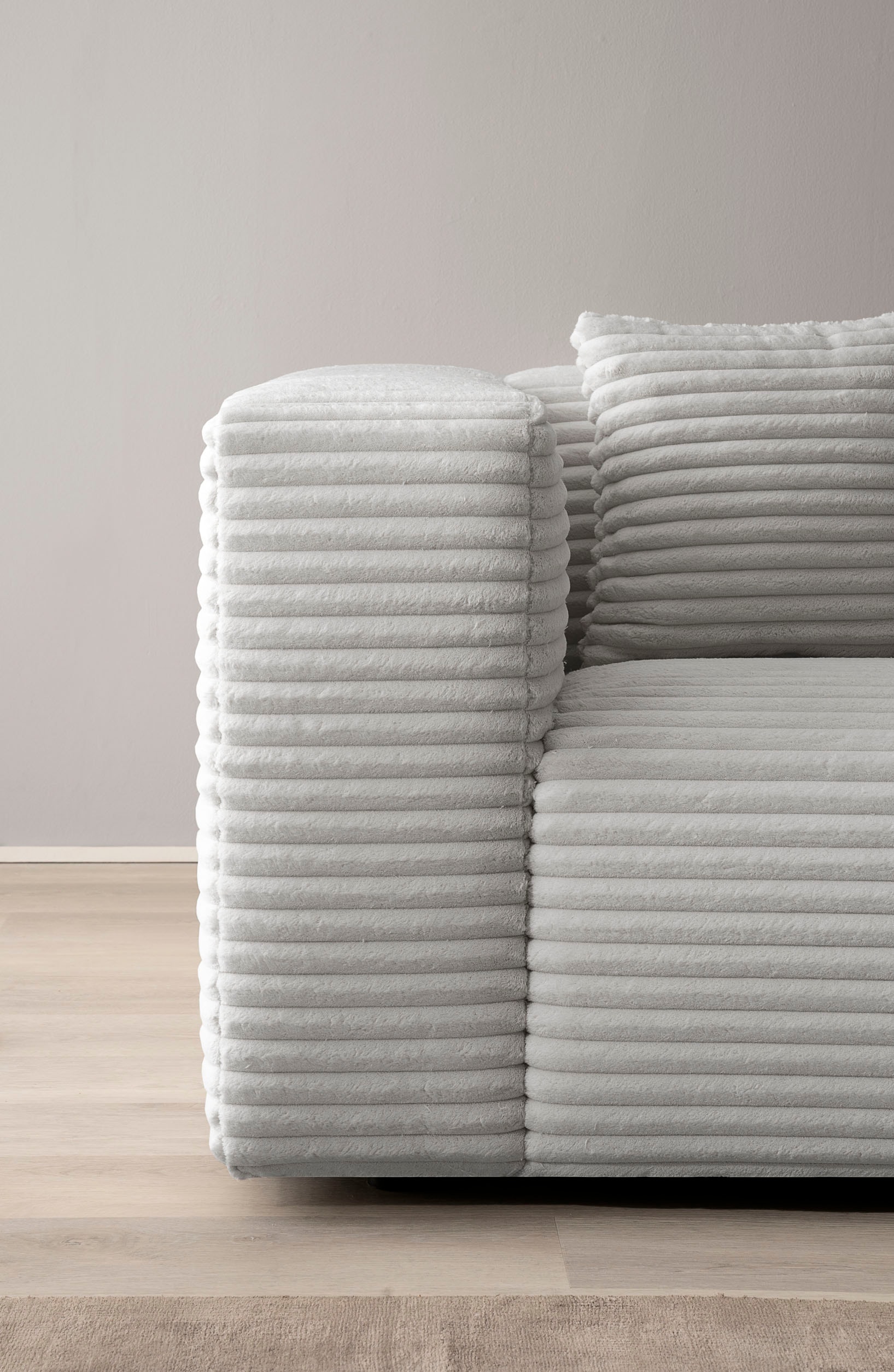 andas Ecksofa »BAKELS, L-Form in Cord oder Boucle-Stoff, moderne Couch«, wahlweise Recamiere rechts/links, bequemer Sitzkomfort