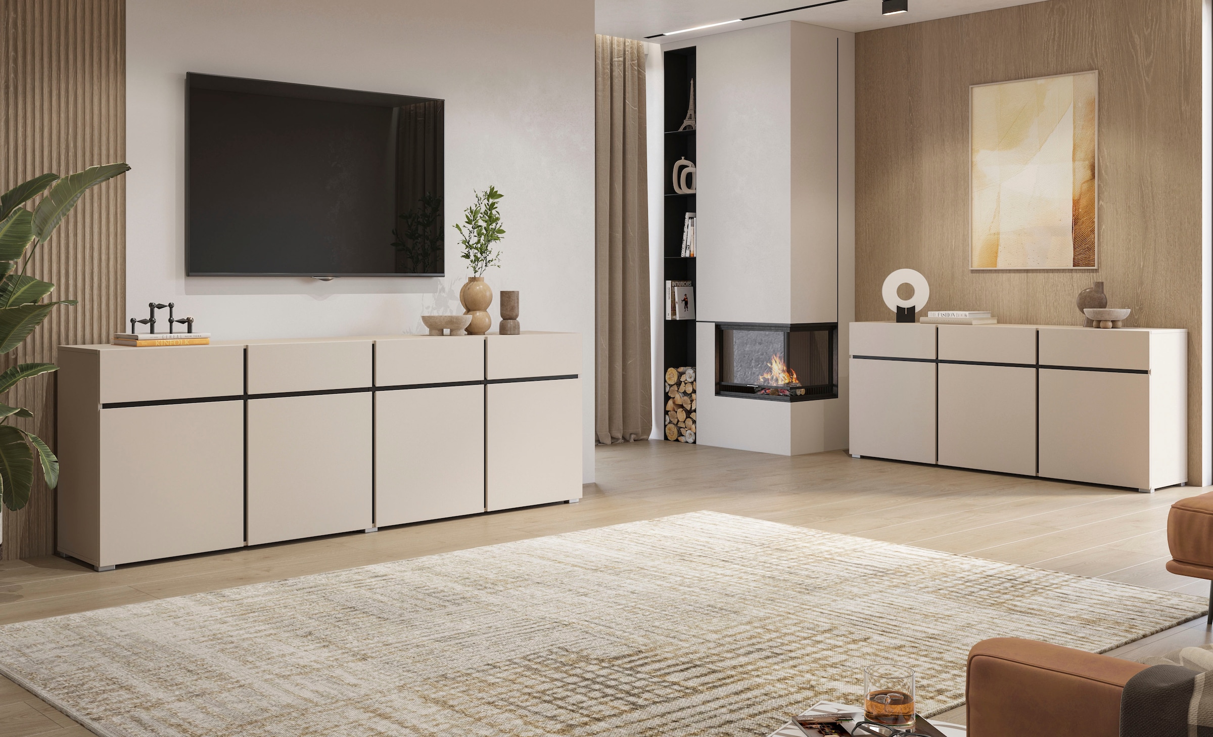 OTTO home Sideboard »Cross,Breite 180 cm, moderne grifflose Kommode,3 Türen/3 Schubkästen« Schubladenschrank mit viel Stauraum, Einlegeböden verstellbar
