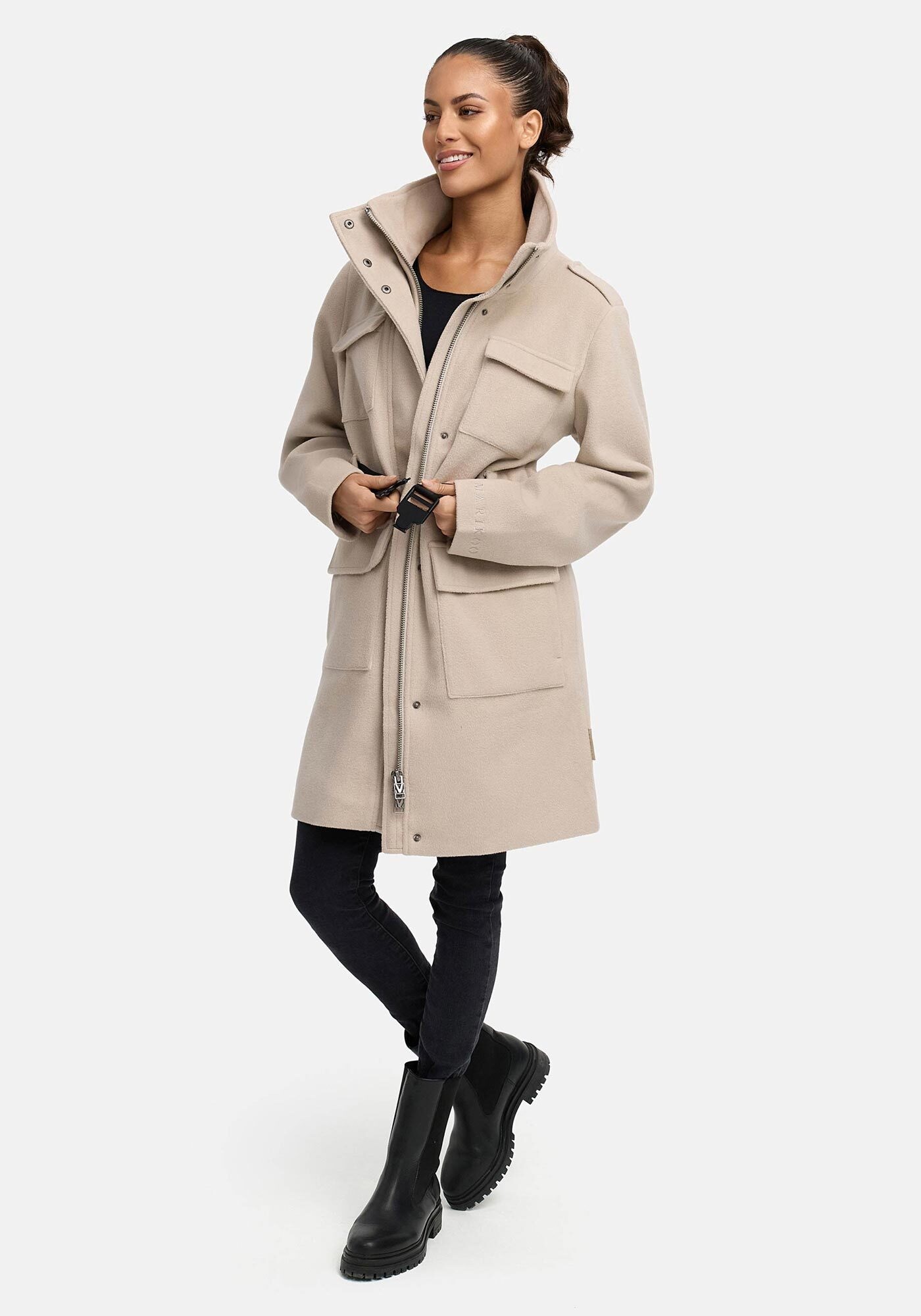 Marikoo Kurzmantel »Tanokoo«, Eleganter Übergangsmantel mit großen Taschen und Stretch-Gürtel