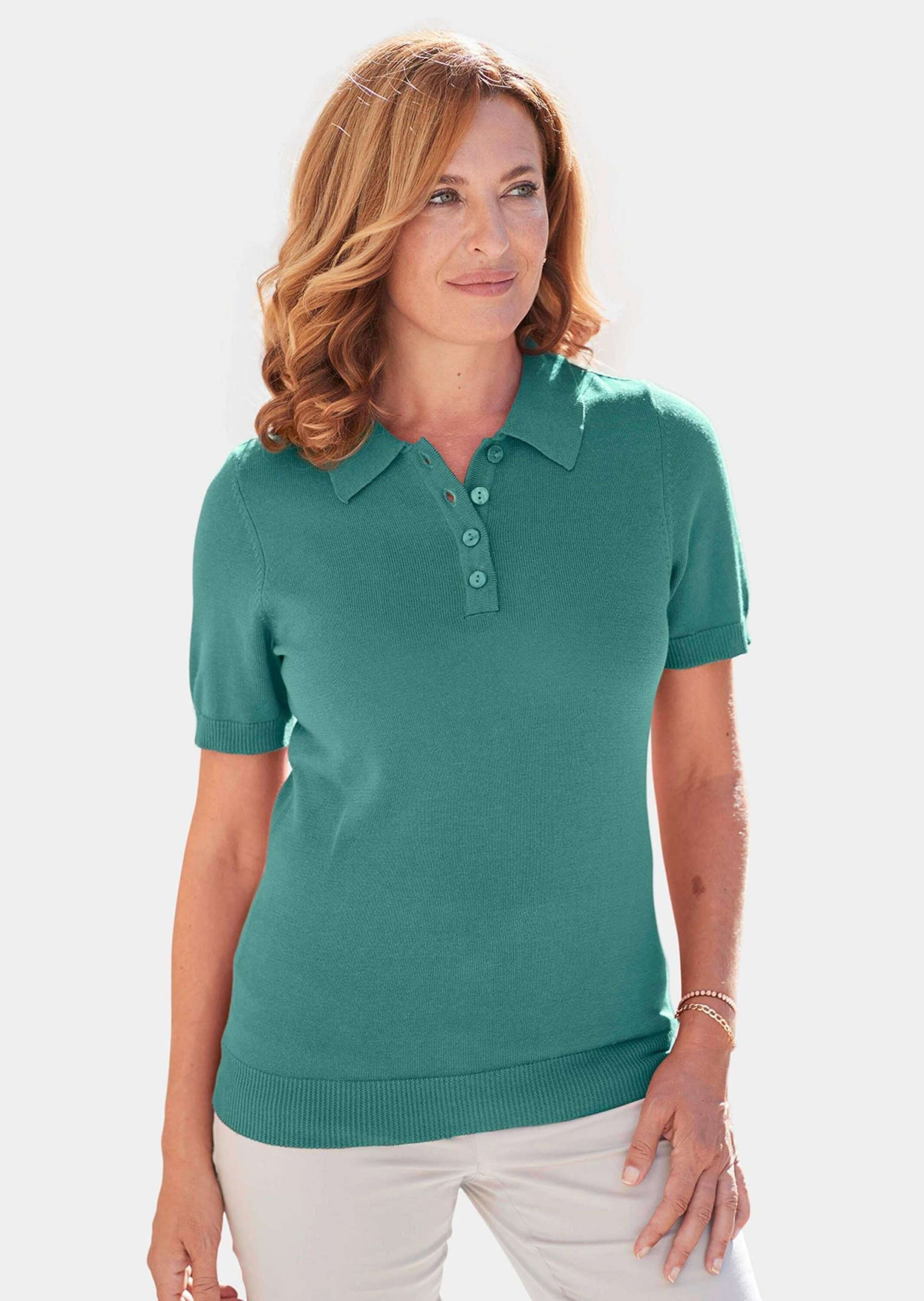 GOLDNER Kurzarmpullover "Kurzarm Strickpullover mit adrettem Kragen" Ohne günstig online kaufen