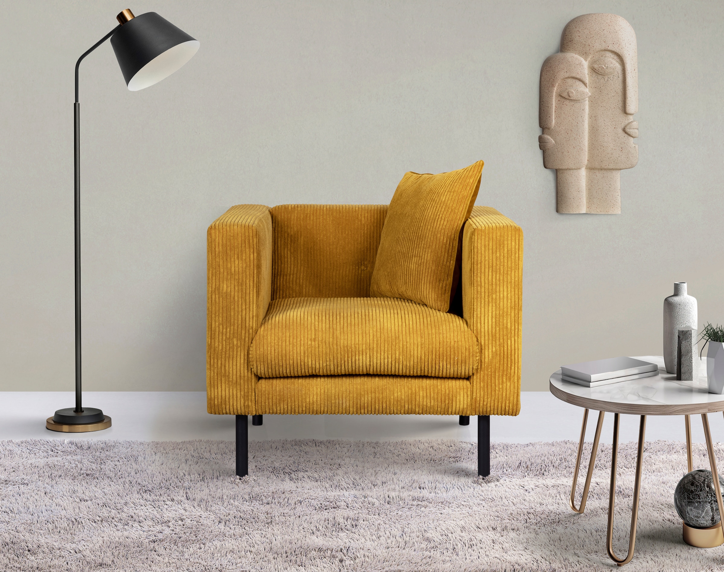 Home affaire Sessel "Lillibeth Cocktailsessel, Loungesessel, Maße B/T/H: 90/74/83 cm" Zierkissen als Wendekissen 45x45 cm, in Samtoptik oder Cord