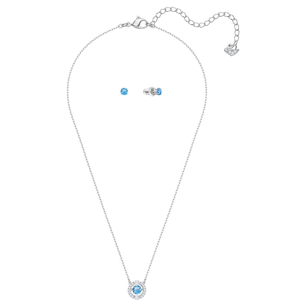 Swarovski Ohrring und Ketten Set »Sparkling Dance Round, blau, rhodiniert, 5480485«, (Set, 3 tlg.)