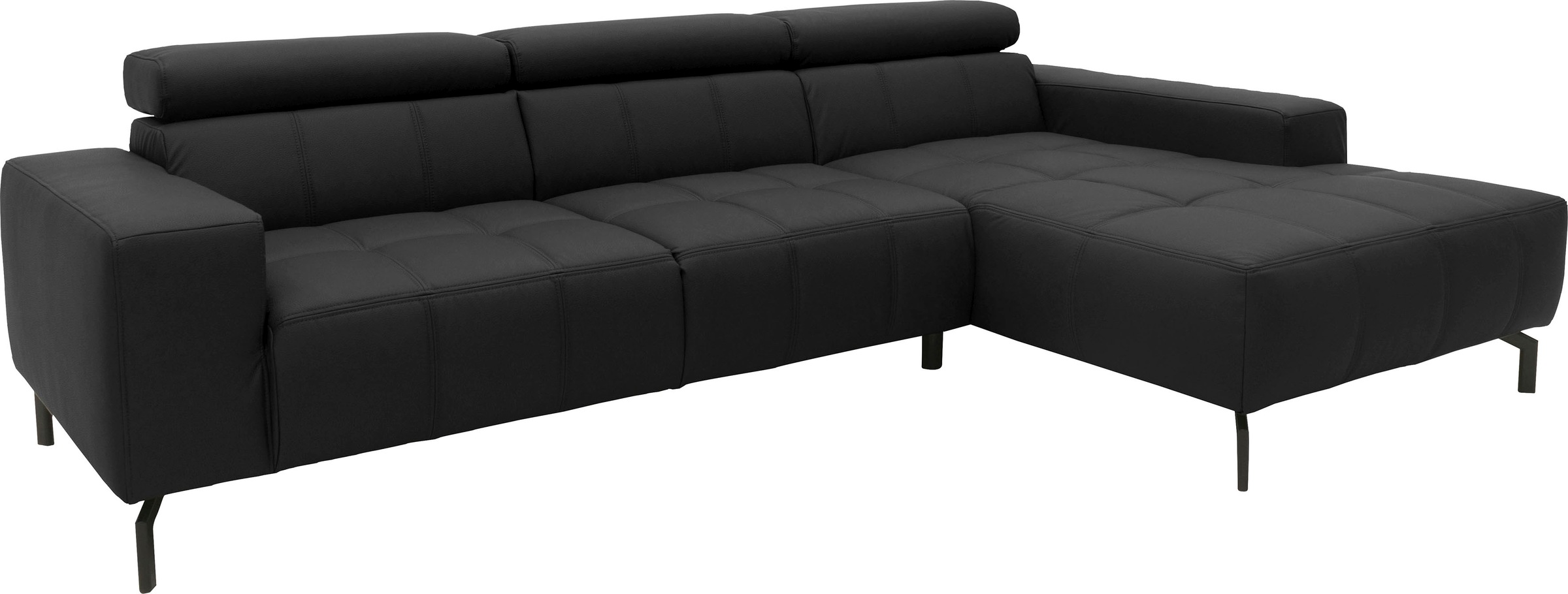 DOMO collection Ecksofa »Cunelli tolle Sitznähte als Designelement, fester Sitzkomfort, L-Form«, wahlweise mit 6-fach verstellbarer Kopfteilverstellung, bodenfrei