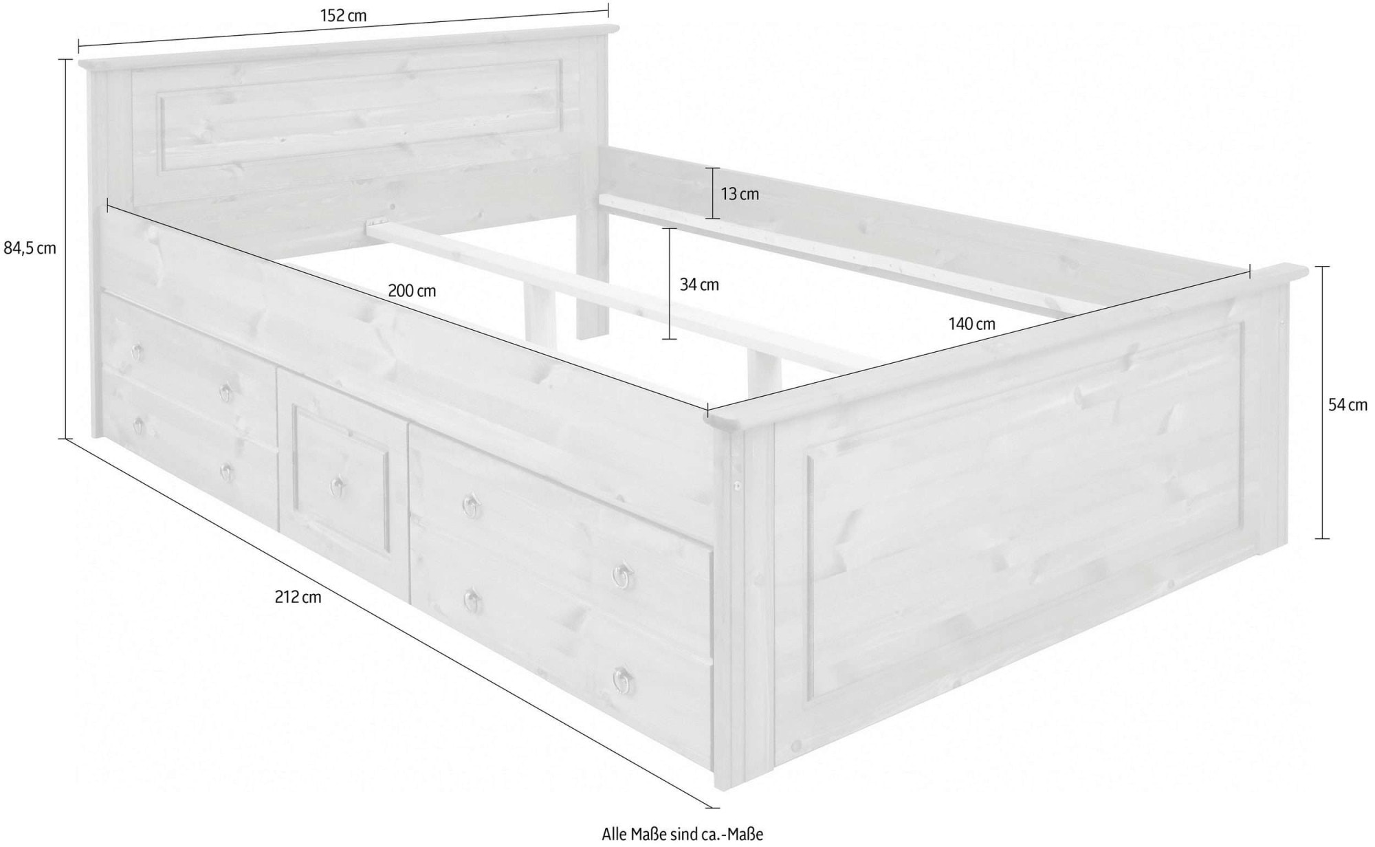 OTTO home Massivholzbett »Hugo, FSC® zertifiziertes Massivholz, Landhausstil« Breite/Belastbarkeit 180cm/200KG, 140cm/180KG,  Stauraumbett, optional inklusive Schubladen, extra belastbar