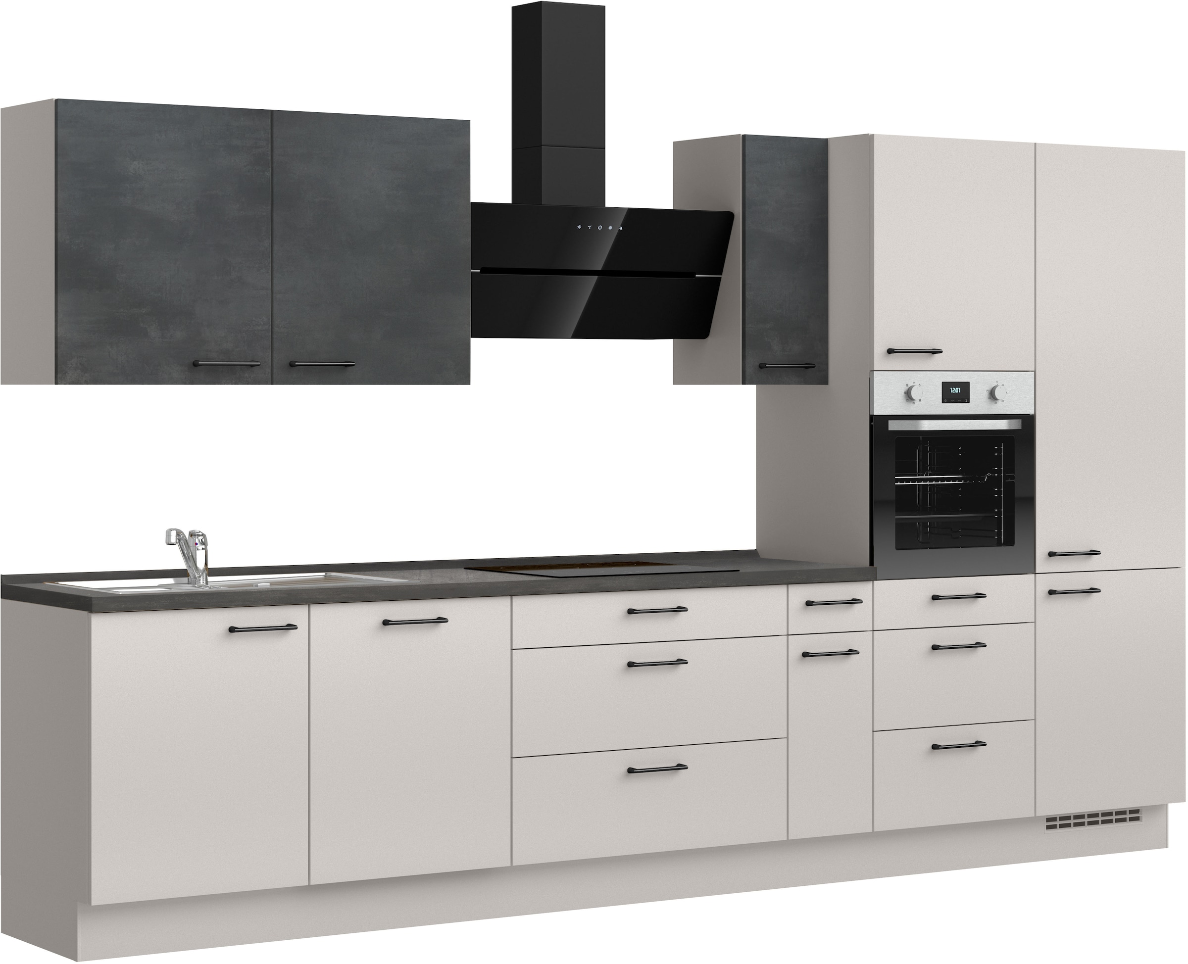 nobilia® Küchenzeile »"MIAMI", NEU: individuell anpassbar mit gratis Profi-Beratung« vormontiert, Breite 360 cm, Ausrichtung wählbar, wahlw. mit E-Geräten