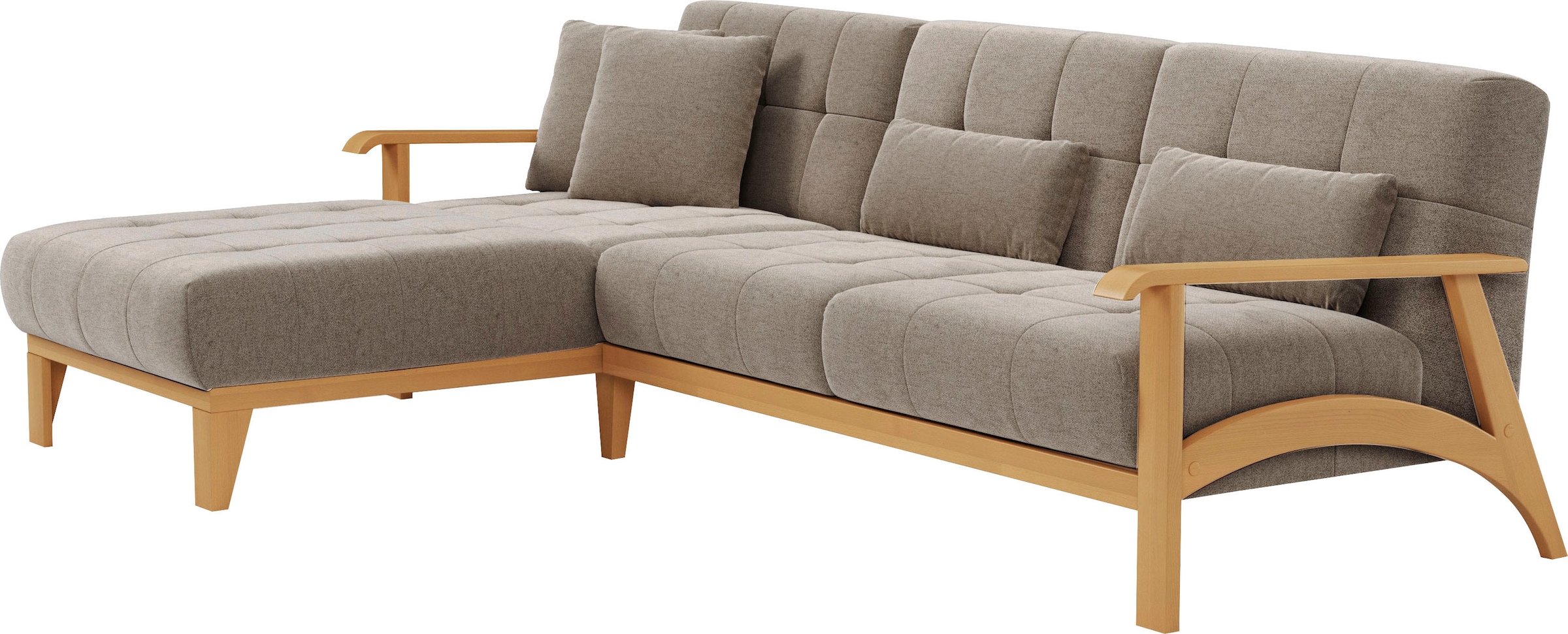 sit&more Ecksofa »Billund L-Form«, Armlehnen aus eichefarbigem Buchenholz, verschiedene Bezüge und Farben