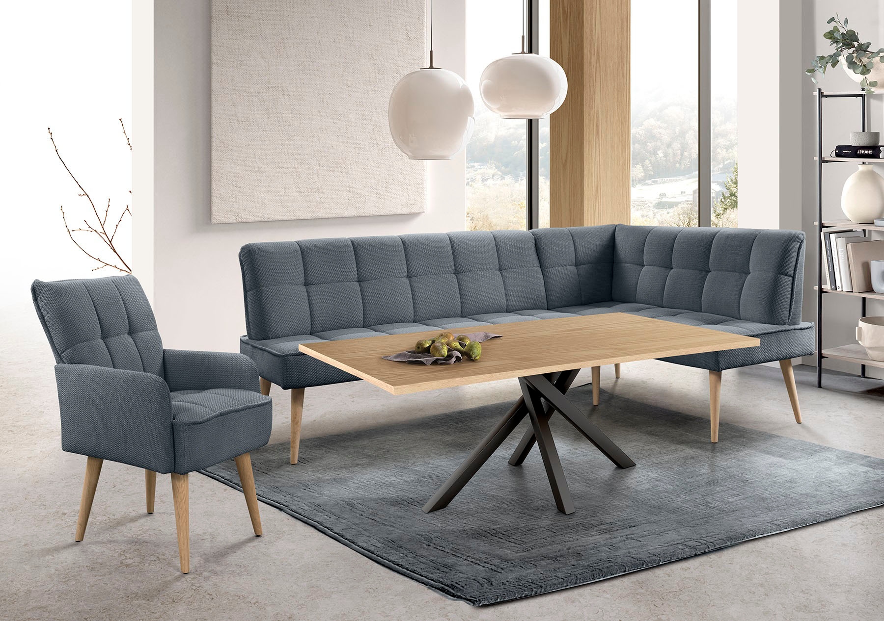 exxpo - sofa fashion Eckbank "Latte" moderne Sitz- und Rückensteppung, bequem und elegant, hoher Holzfuß