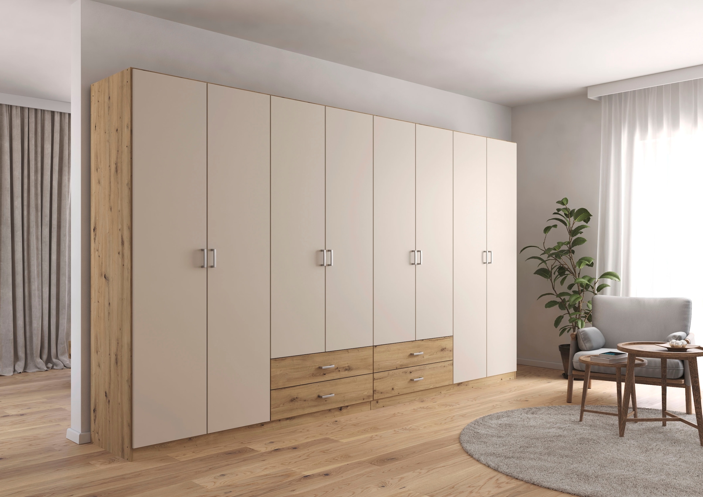 rauch Drehtürenschrank "Kleiderschrank Garderobe GAMMA Breiten 360 cm" in 3 Ausstattungen BASIC/CLASSIC/PREMIUM (inkl. SOFT-CLOSE-Funktion), mit Schubladen, verschiedene Griff-Varianten TOPSELLER MADE IN GERMANY