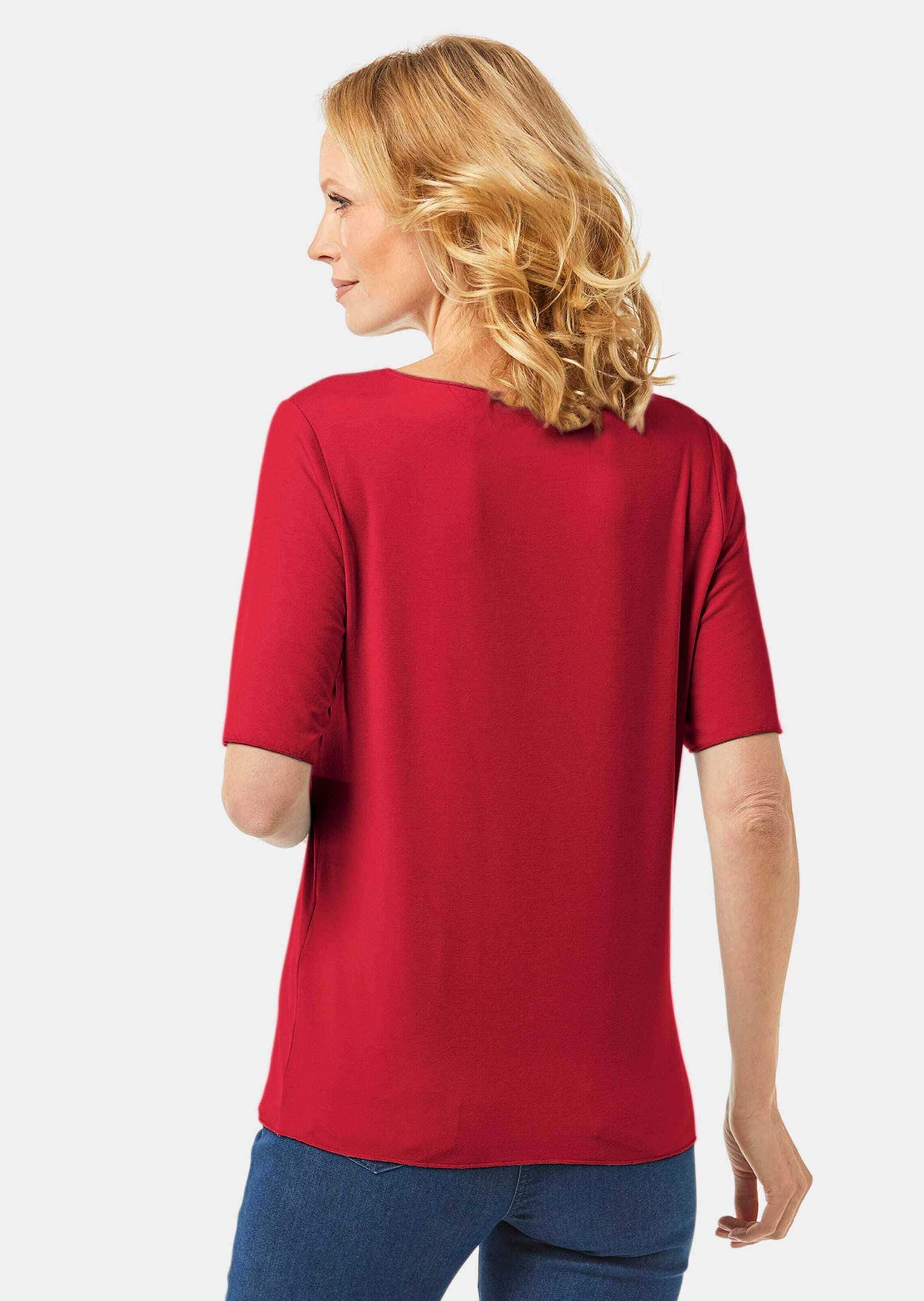 GOLDNER Langarm-Poloshirt »Rundhalsshirt Kombistarkes Halbarmshirt mit tonaler Zierkante«